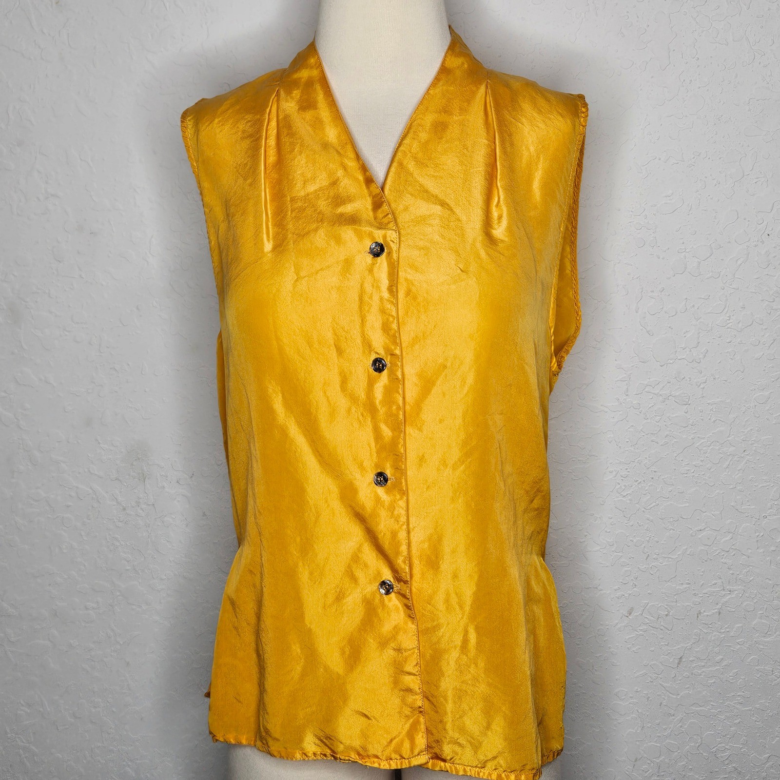 Forenza Vintage 100% Silk Sleeveless Button Front Blouse Marigold Yellow M