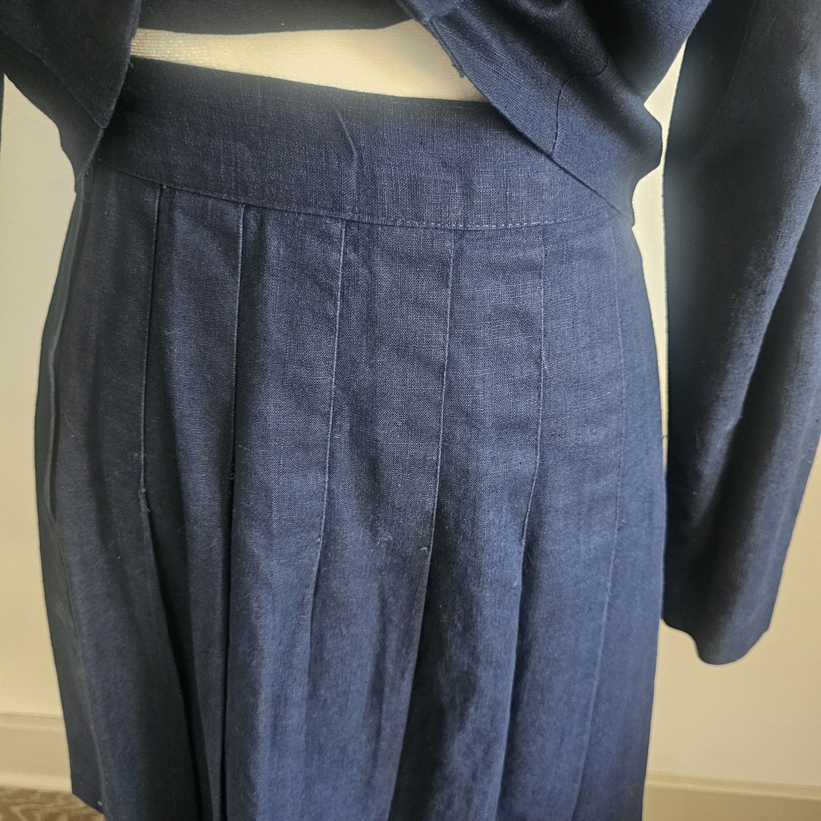 Vintage 90s Clothes Circuit Linen Cotton Blend Navy Blue Blazer Skirt Set Medium