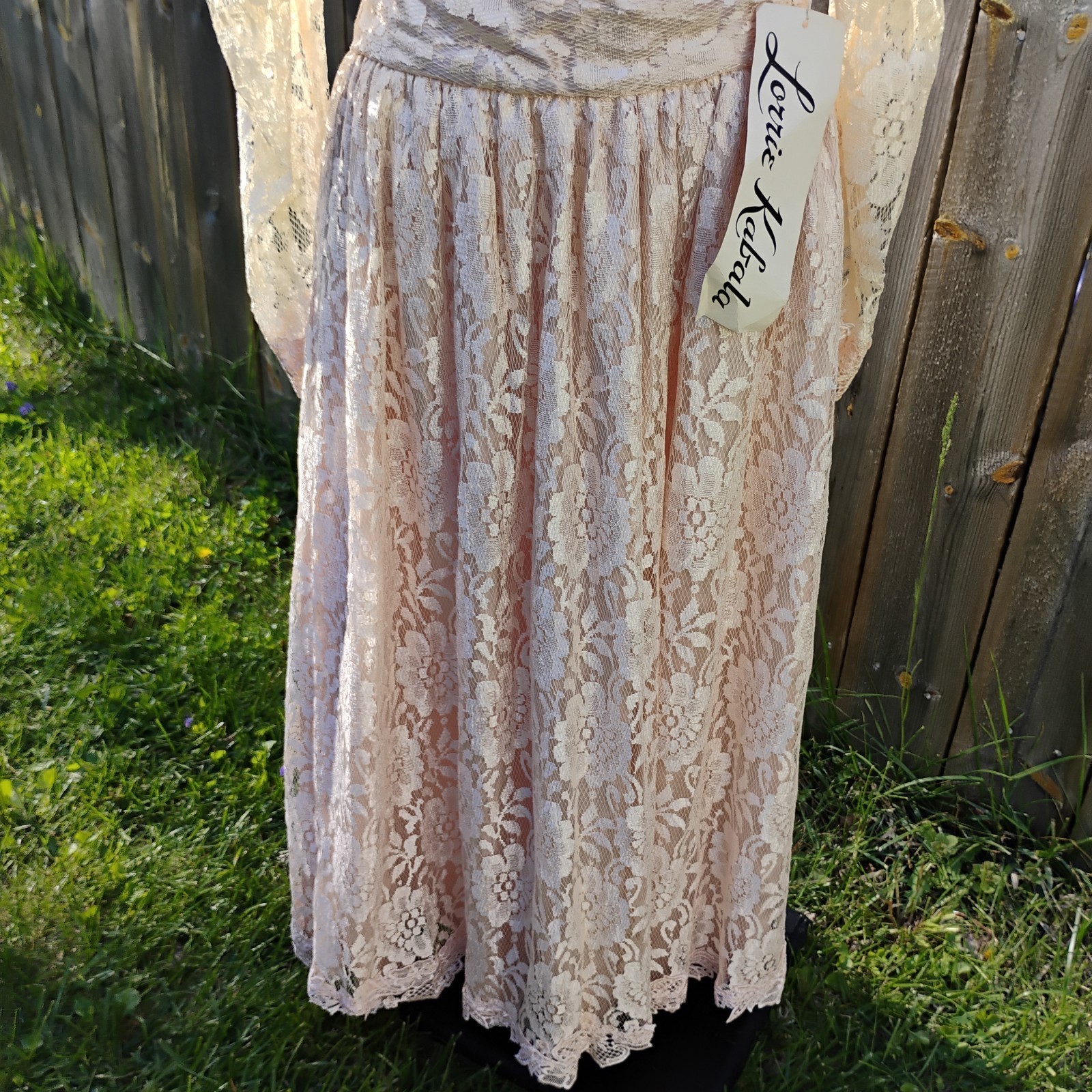 VTG Lorrie Kabala Lace Wedding Gown 3 Pc Size 8 Champagne Cream Pearl Beaded NWT