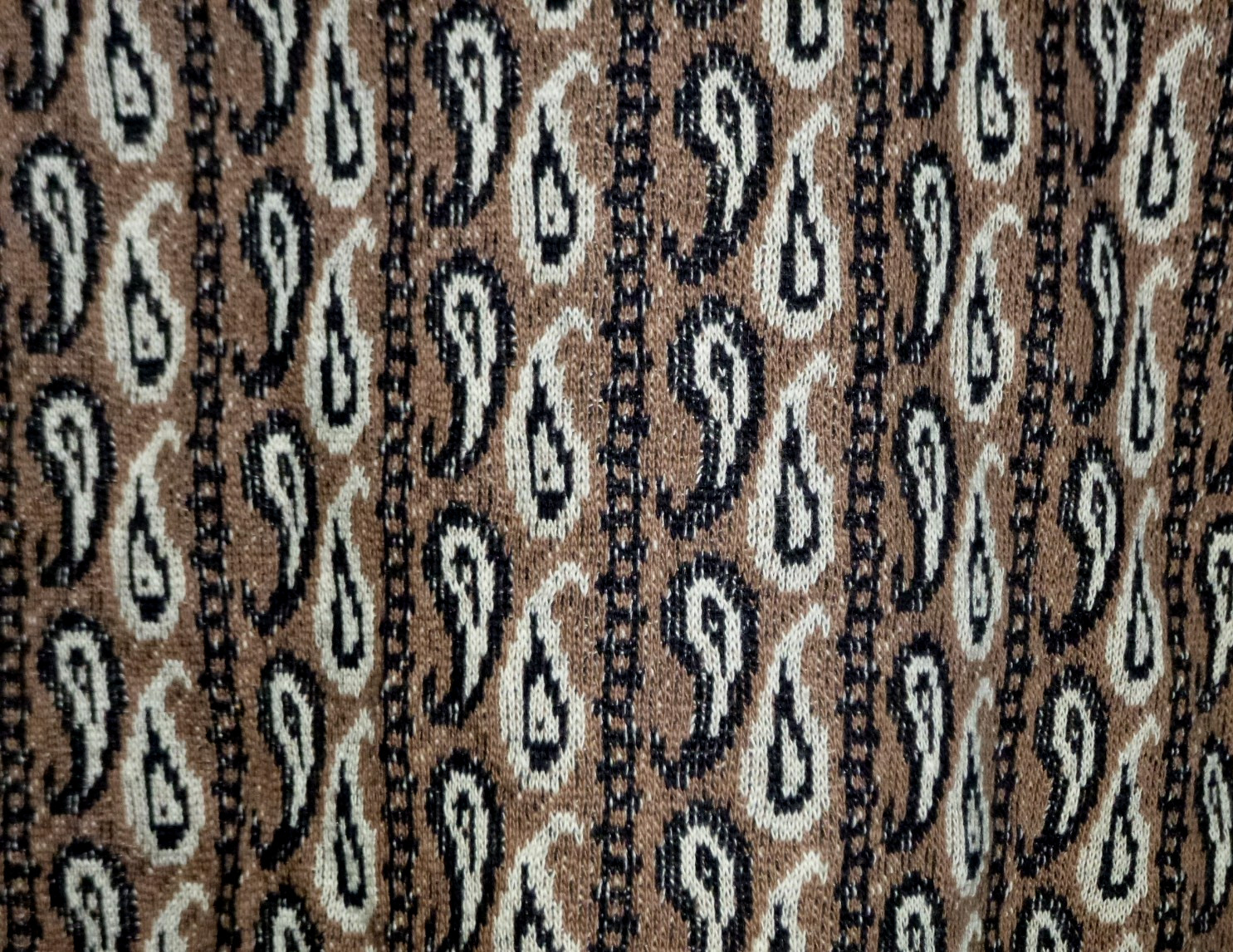 NOS Vtg 60s Stylecraft Cotton Knit Top Brown Black Paisley Sz M/L DEADSTOCK