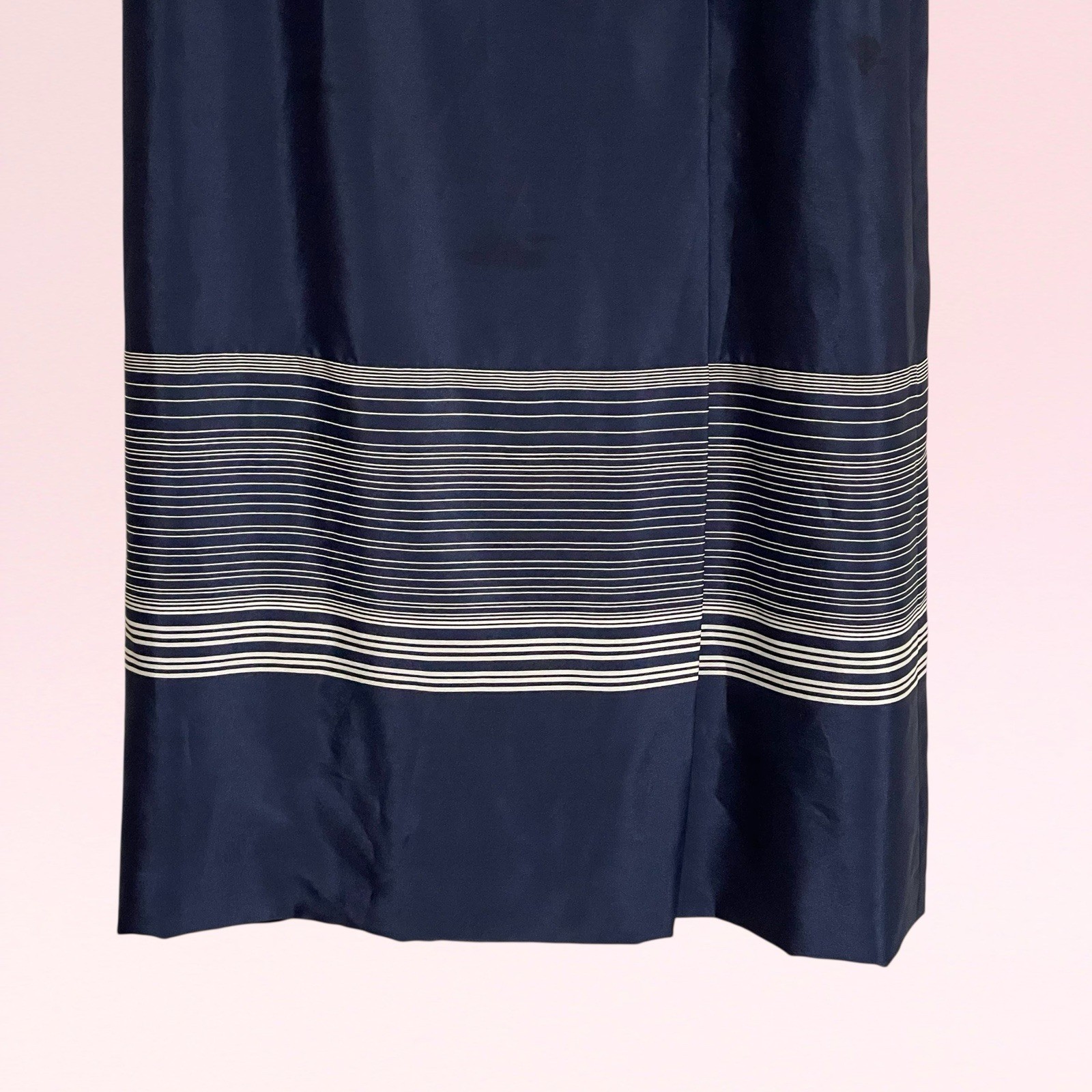 vintage 70s Malcolm Starr navy blue white striped wrap maxi skirt S/M flawed