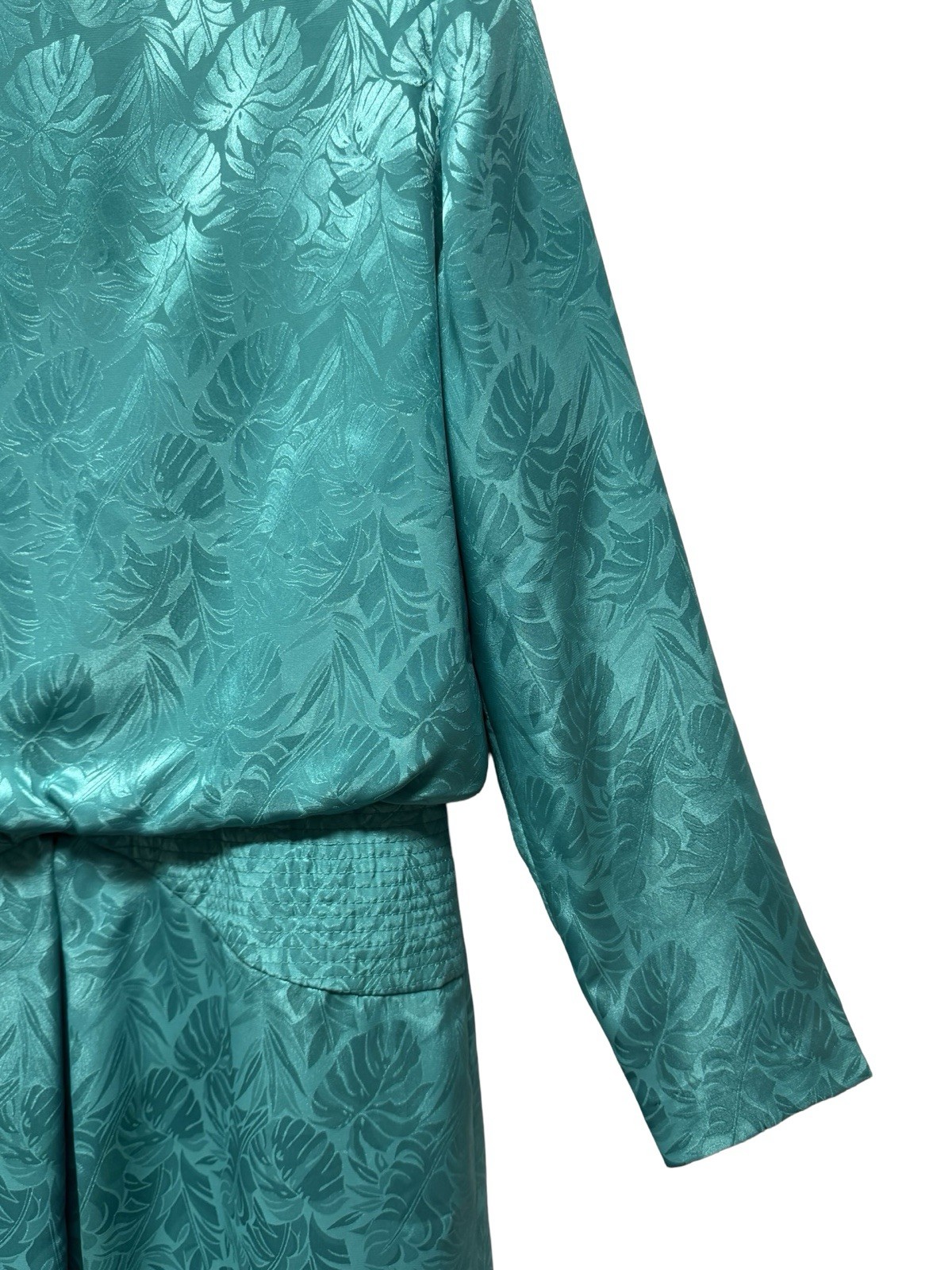 Vtg Henry Lee Women Dress 1960 Green Satin Floral Print Button Up Back Size 12