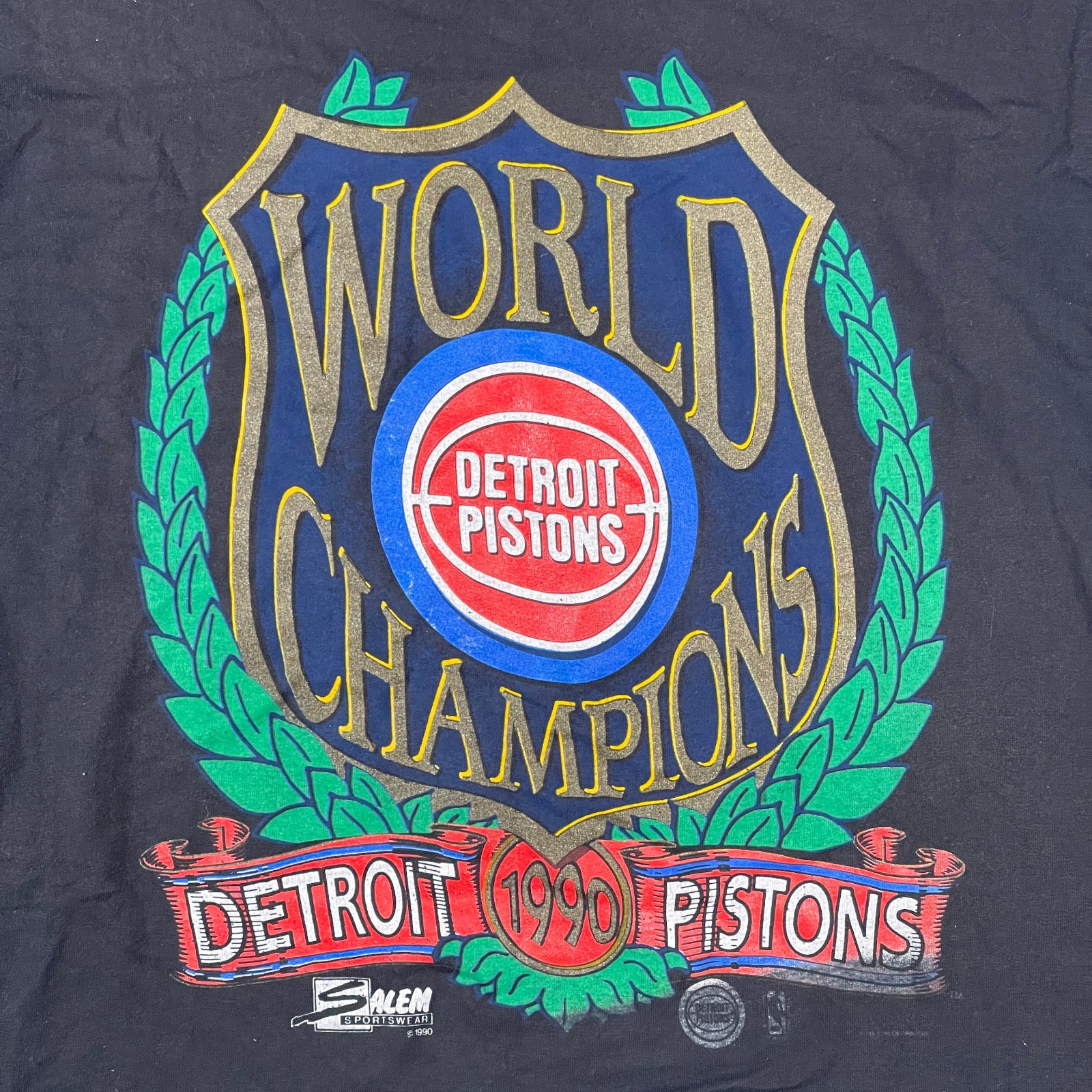 Vintage 1990 Detroit Pistons World Champions Single Stitch T-shirt Sz XL Salem
