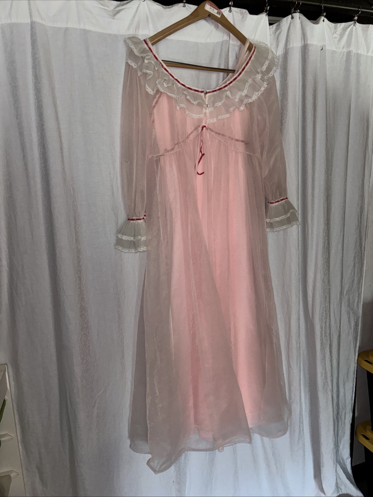2pc Vtg LISETTE Nightgown PEIGNOIR Robe BABYDOLL Sheer Gown Al Sterling Pink 60