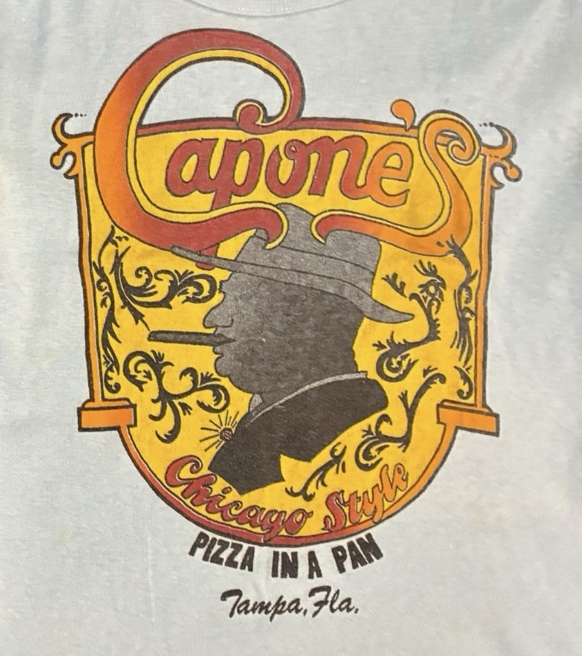 Vintage 1980’s Al Capone’s Pizza in a Pan Tampa FL T-shirt Size Medium Early Old