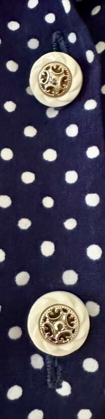 Vintage 80s Navy Blue Polka Dot Nautical Boxy Button Top Blouse M