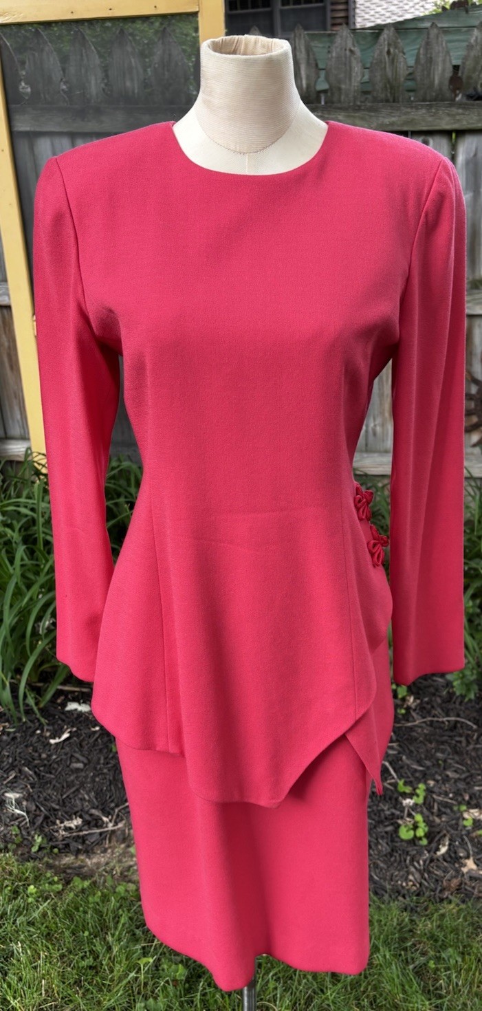 VTG 80s Dress Peplum 80s Career Cocktail Small Sz 4 Pink Wool Union 34x30x34″