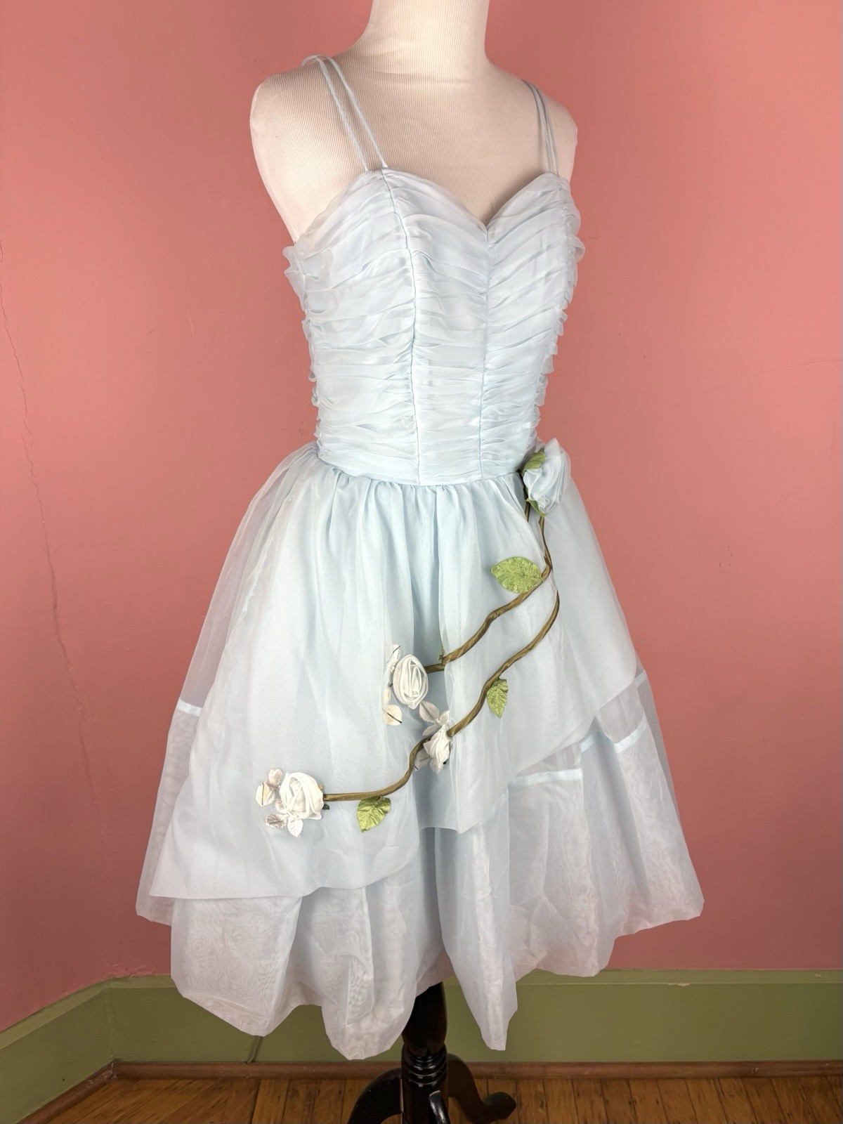 True Vintage 1950s Cupcake Tulle Blue Party Prom Cocktail Dress Size S/M MCM 50s