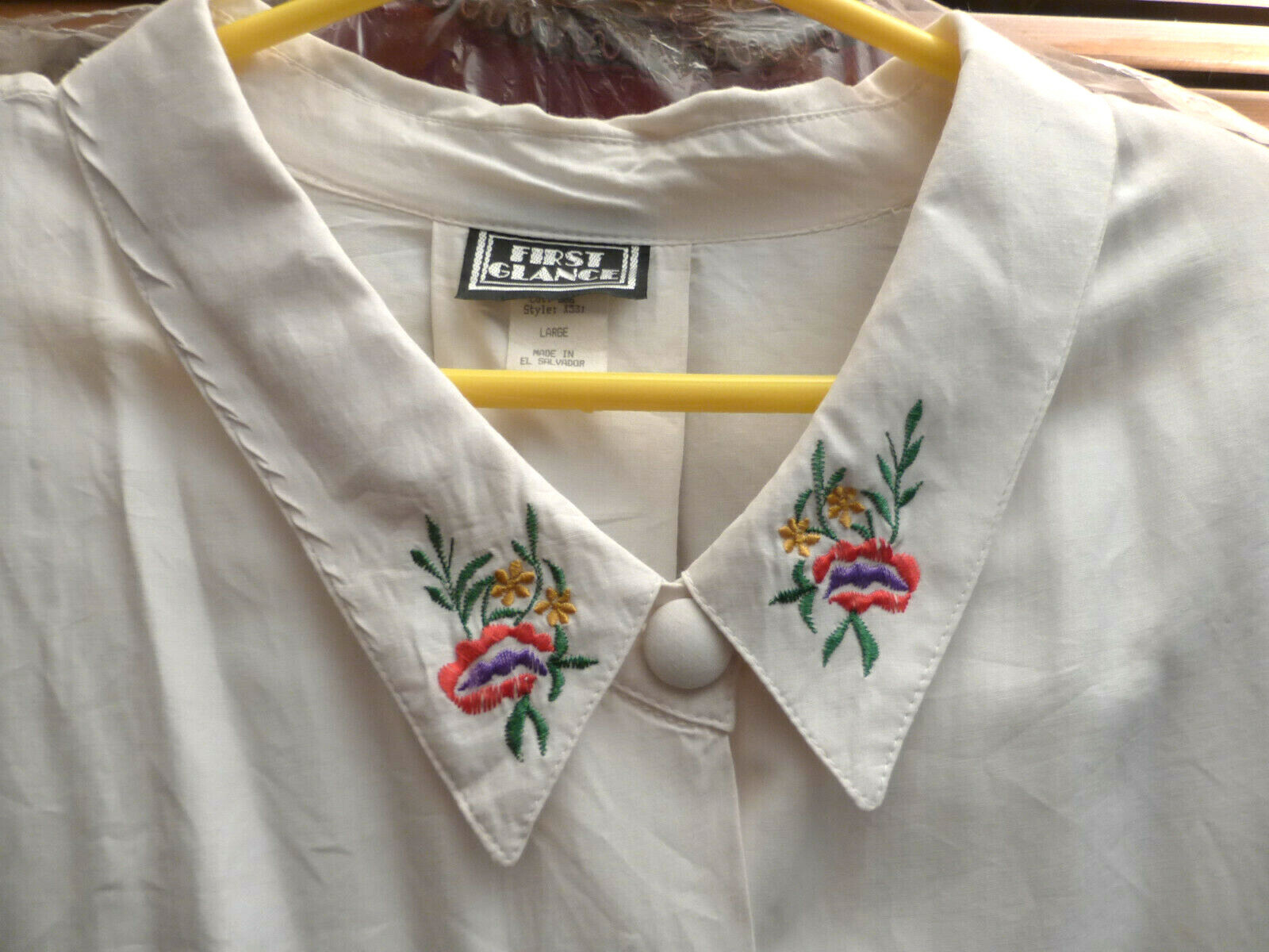 Vintage EMBROIDERED Loose RETRO Blouse LARGE Covered BUTTONS Shoulder Pads