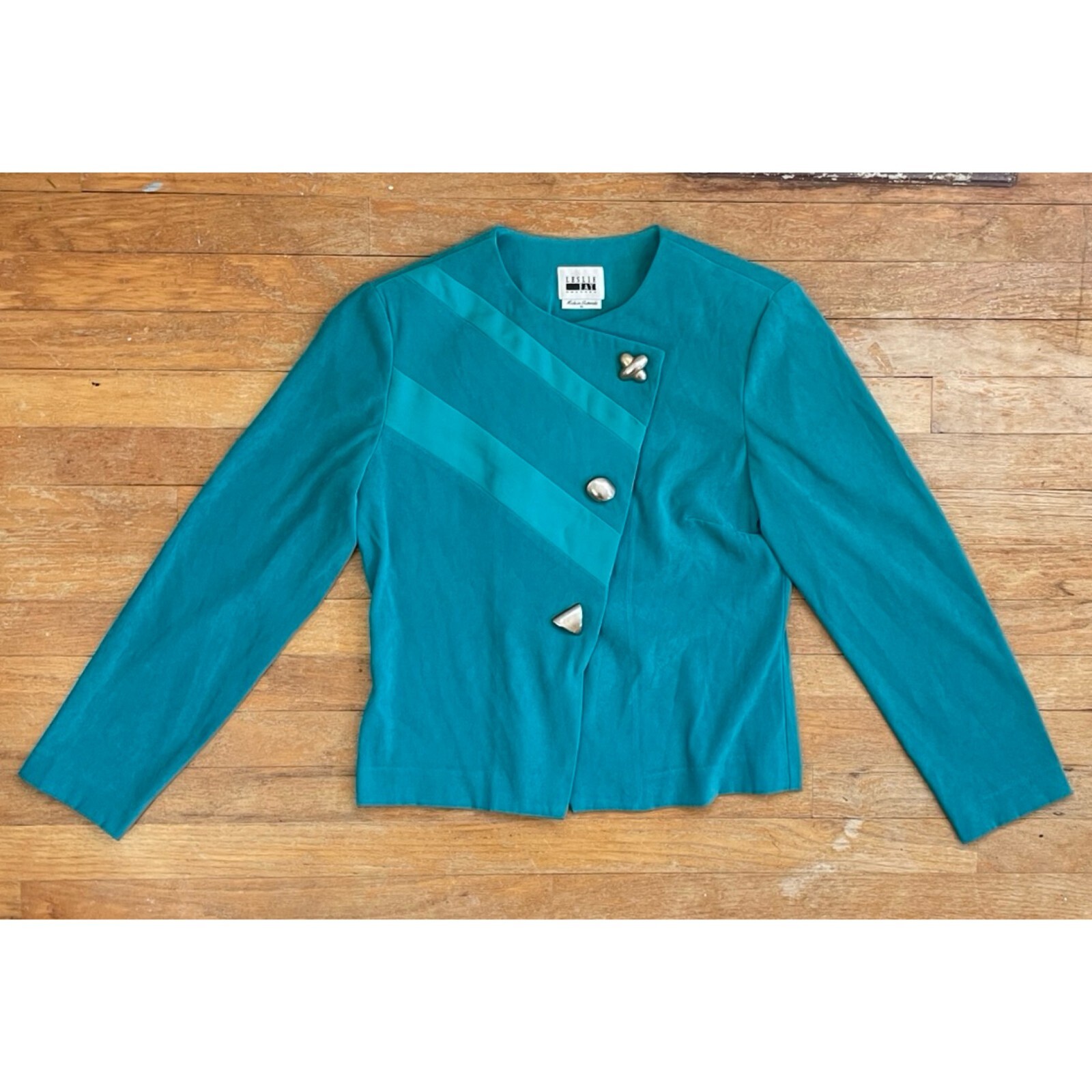 Vintage Teal Microfiber Jacket Womens Size Small 1990s Lightweight Blazer Satin