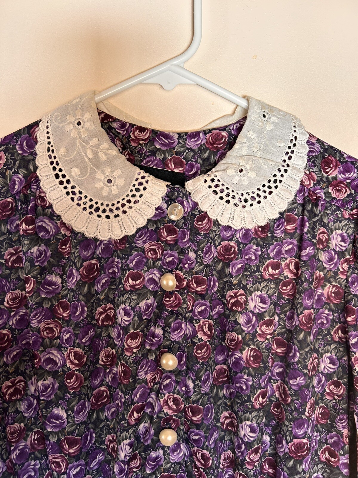 Vintage Whirlaway Frocks 8P Purple Floral Lace Collar Dress Whimsigoth Riot Grrl