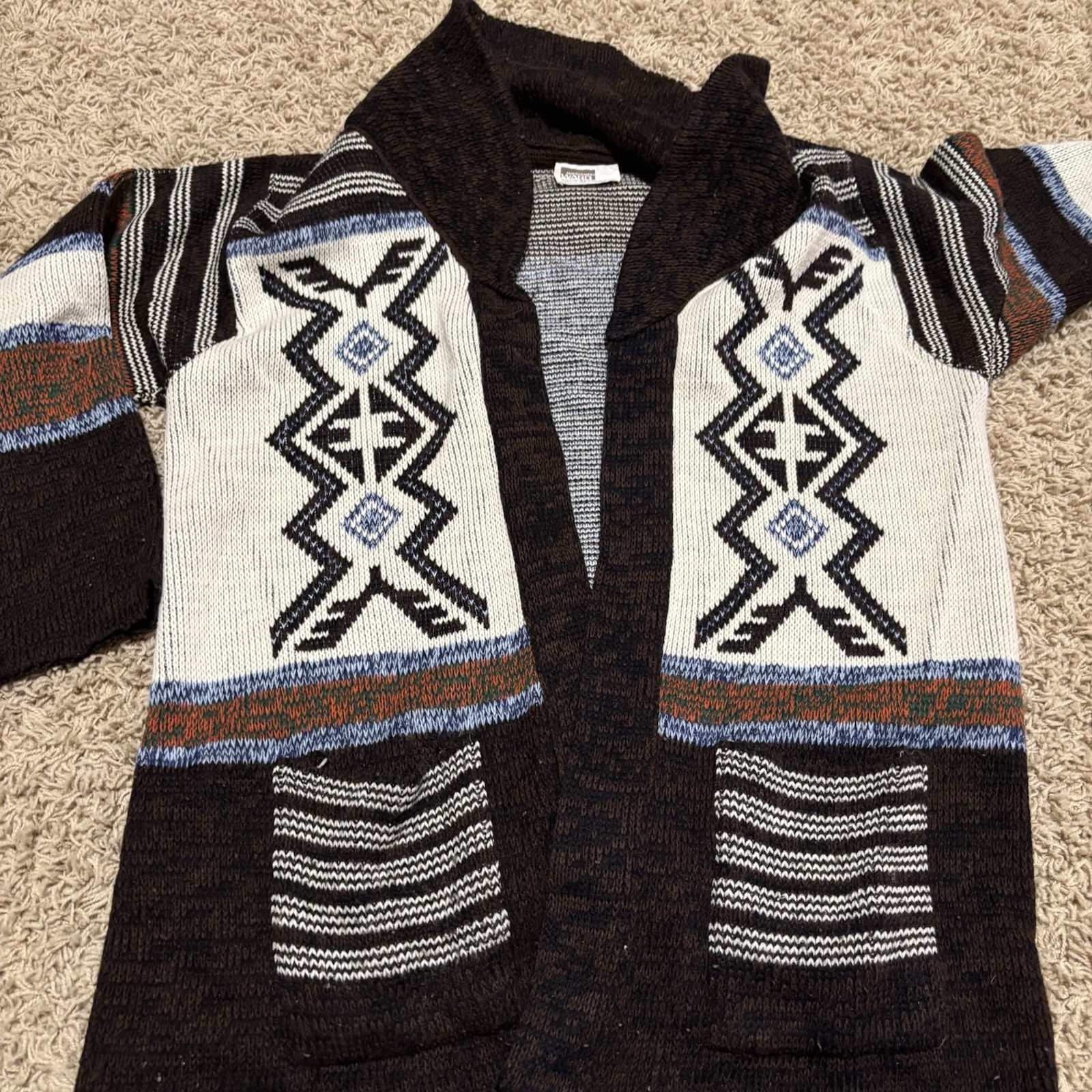 Vintage 80’s Retro Fall cardigan Western Native Boho Design Sweater Size L
