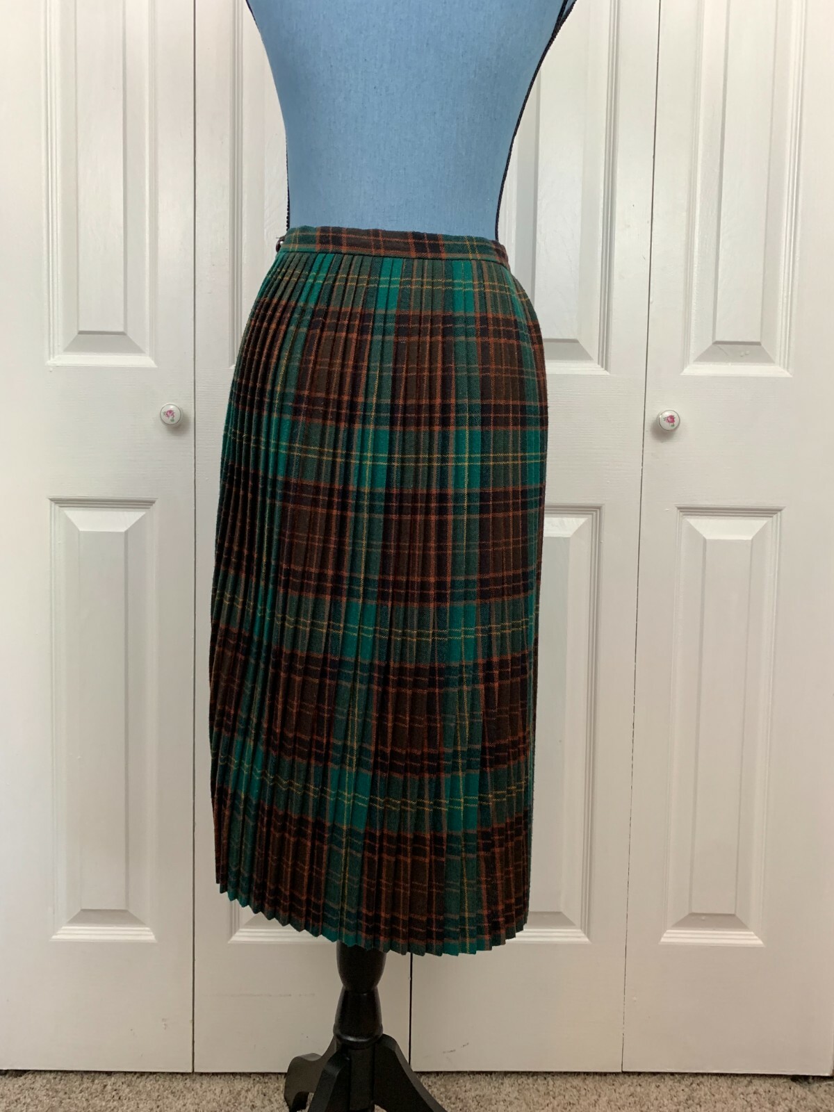 Vintage Adam & Yve Plaid Wool A Line Midi Accordion Pleats Retro Skirt 25″