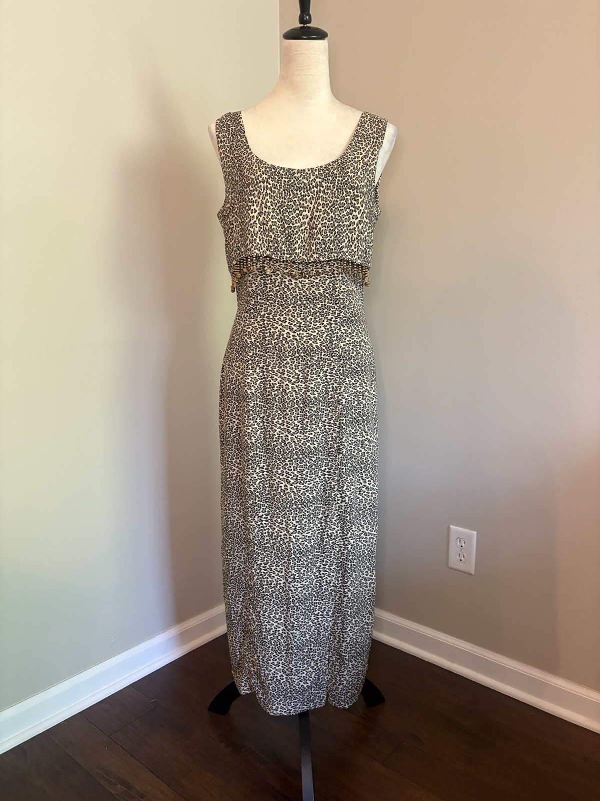 VTG Choon California Cheetah Maxi Dress NWT 80’s Animal Print Beaded Wilma Sz 6