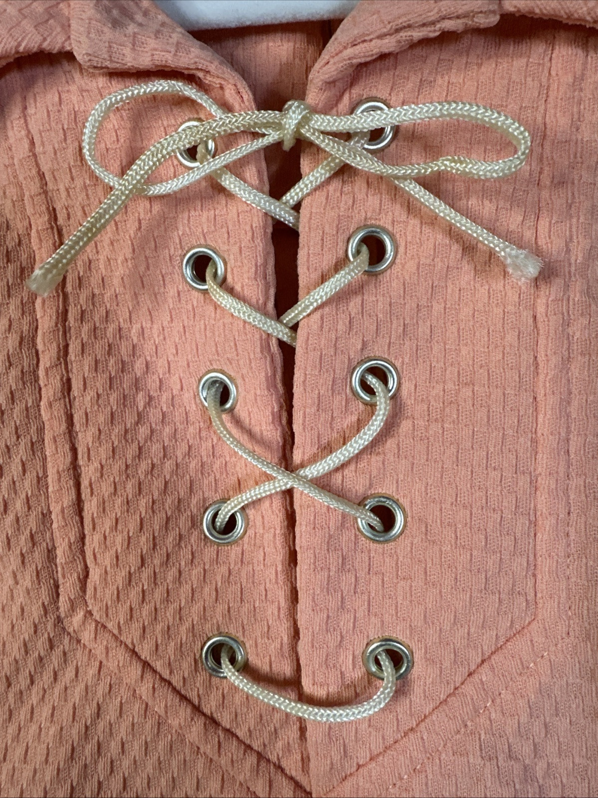 Vintage Corliss lace-up shirt back zip collared Coral Orange double knit