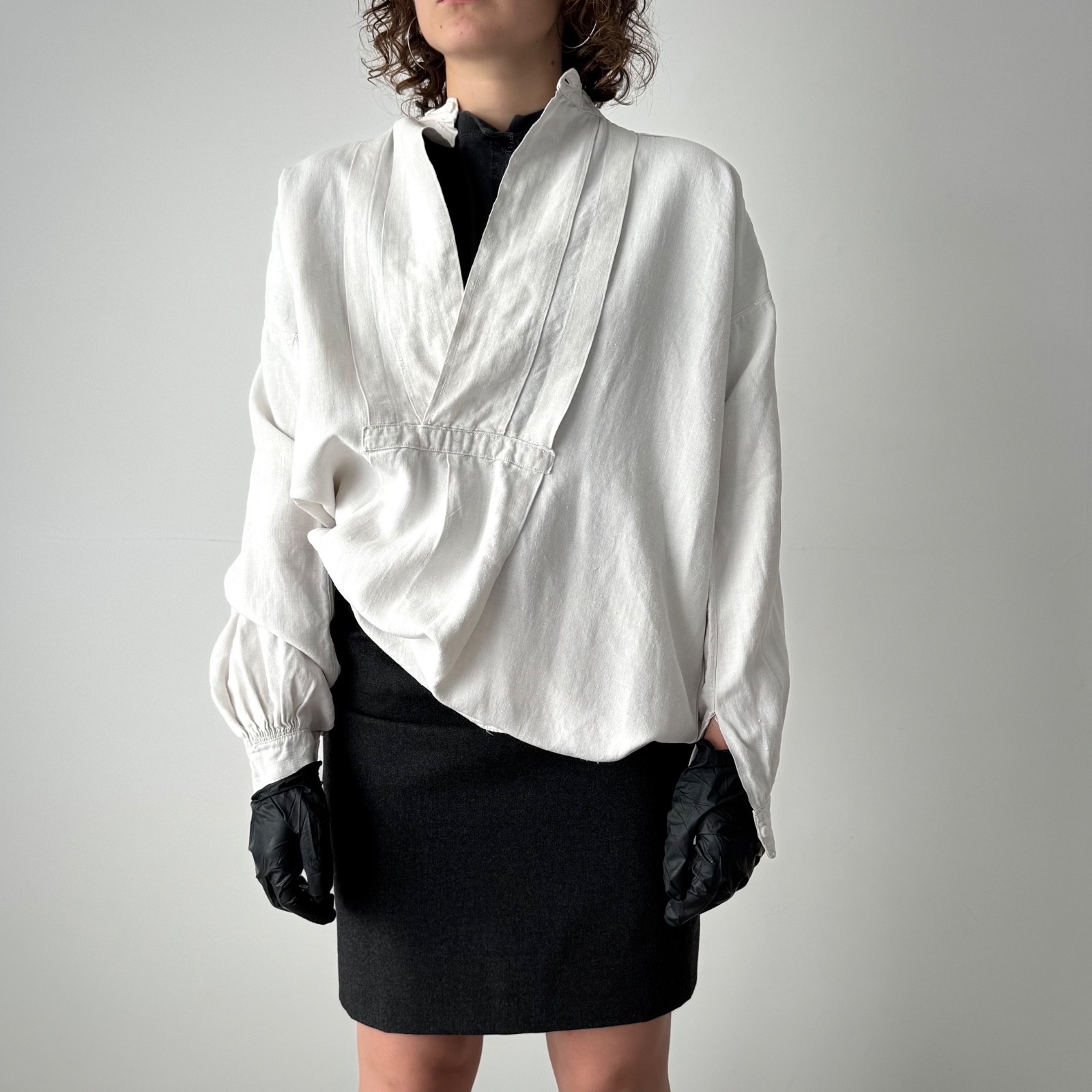 1910s Antique French Peasant Linen Smock Shirt Size M