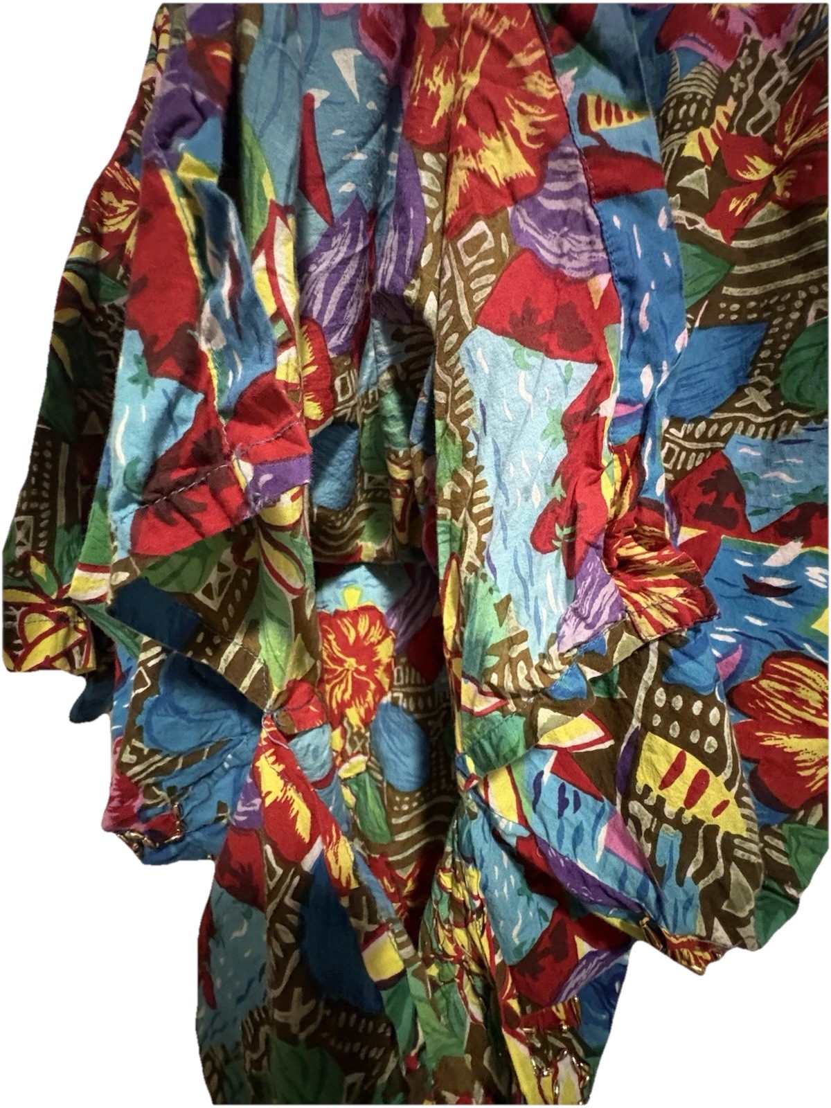 Vintage Roamans Beaded Blouse Size 2XL Gold Beads Bright Flowers Keyhole Back