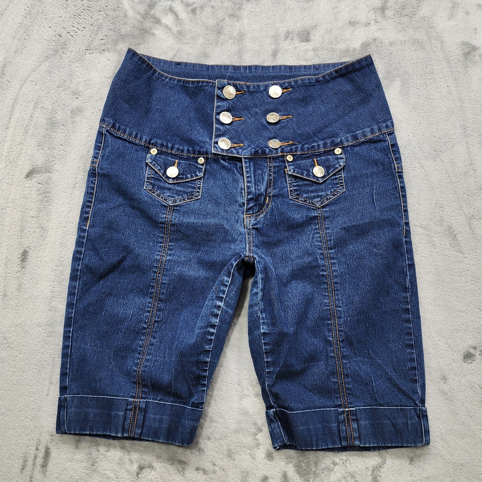 Vintage Y2K Crest Jeans Shorts Womens 13/14 Blue Ultra High Rise Sailor Nautical