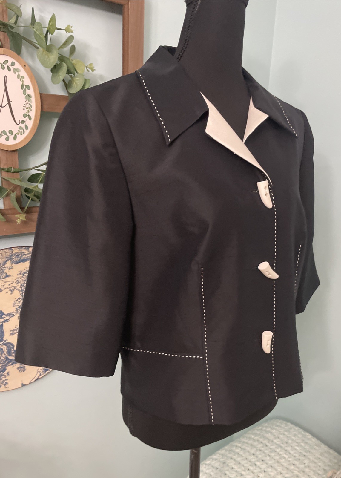 90’s Shomi By Miller Shor 100% Silk Cropped Blazer 10 ( Liner Polyester)
