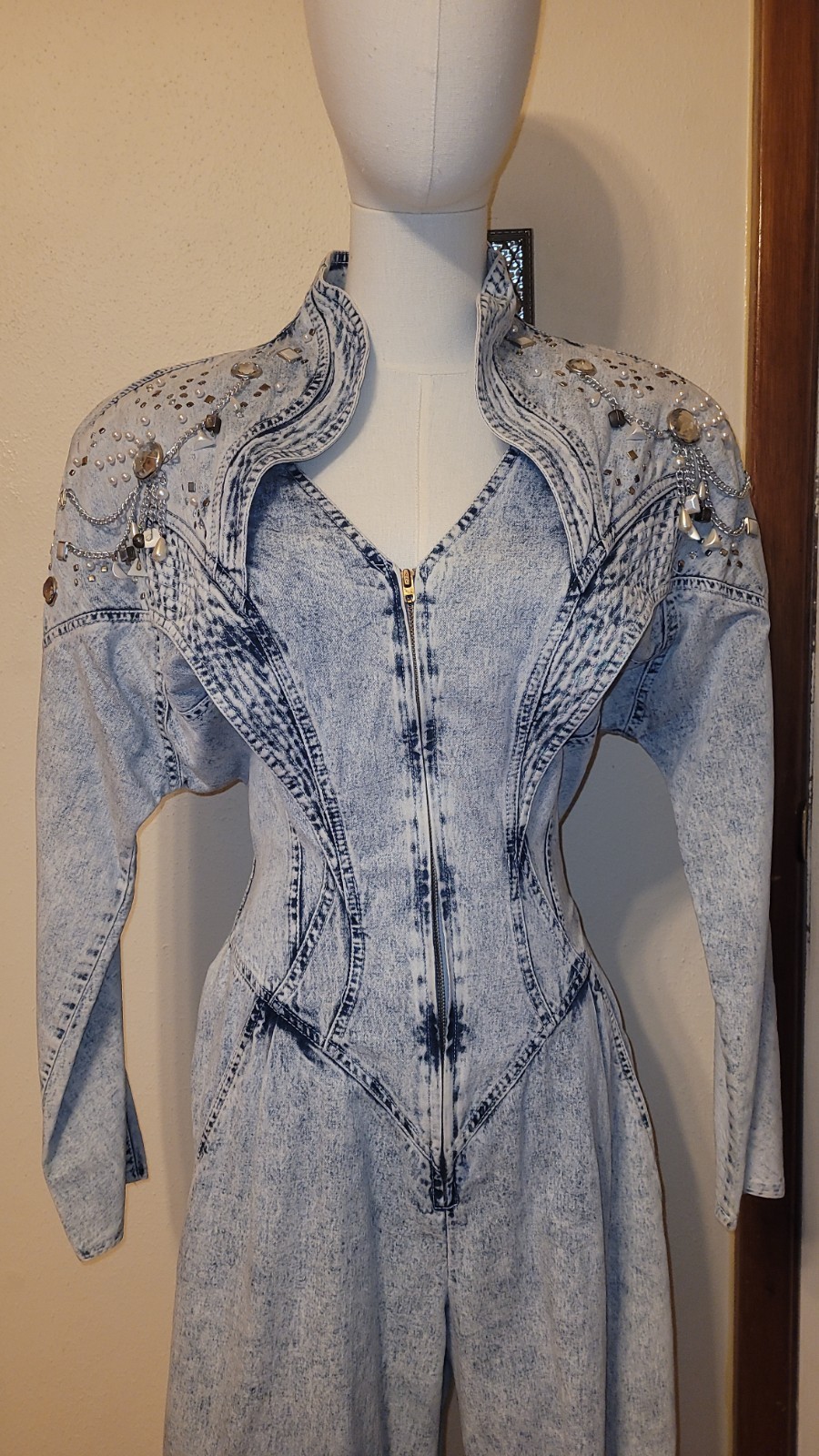 Vintage 80’s IIF Studded Acid Washed Denim Jumpsuit Sz 12