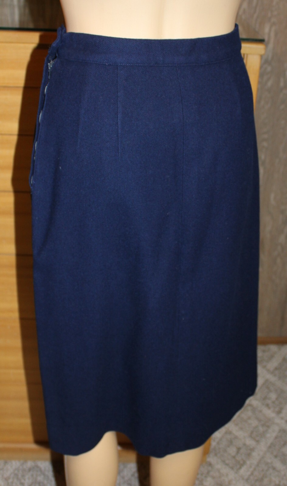 VTG 60s NAVY BLUE WOOL A-LINE WIGGLE PENCIL SKIRT 25 1/2″W RETRO