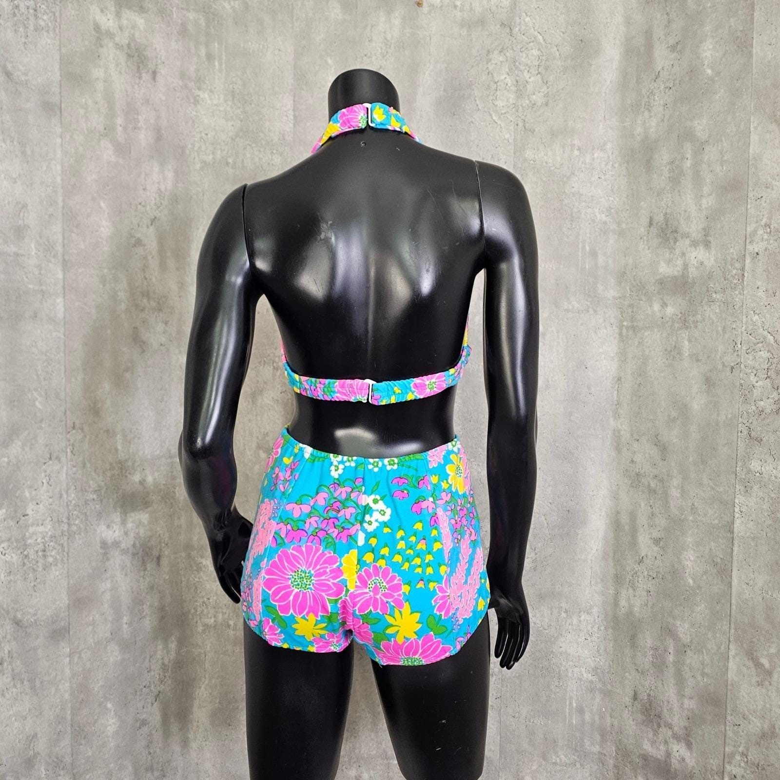 Vintage 70s Parform Originals Floral Bikini Tiki High Waist S Malibu Mod