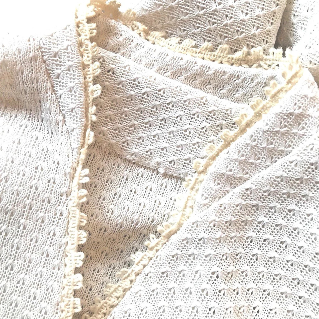 Vintage 70s Handmade Eyelet Wrap Dress Off White Boho Women’s M