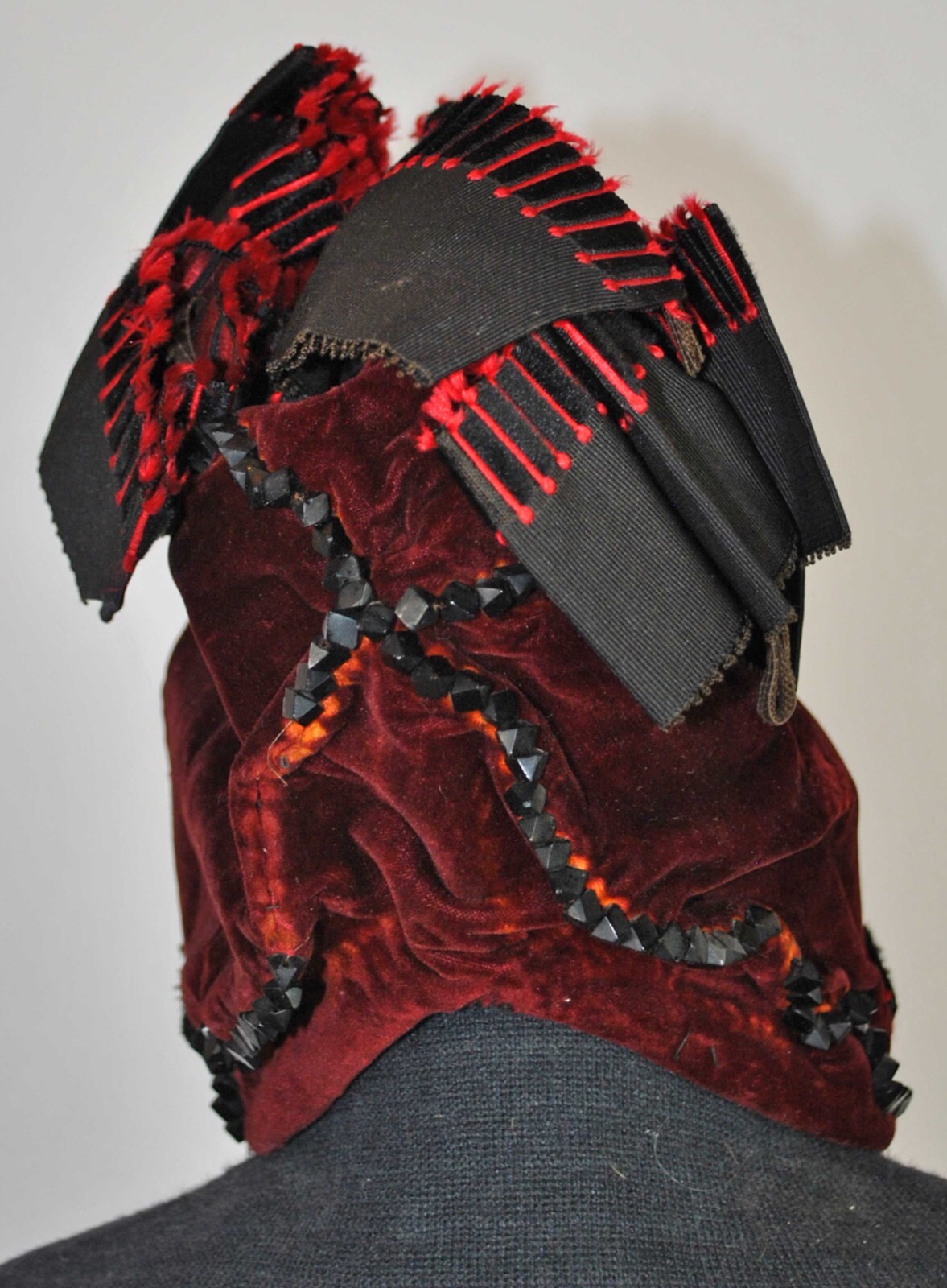 VICTORIAN 2 PIECE SATIN AND VELVET VISITING DRESS 1890s WITH BONNET