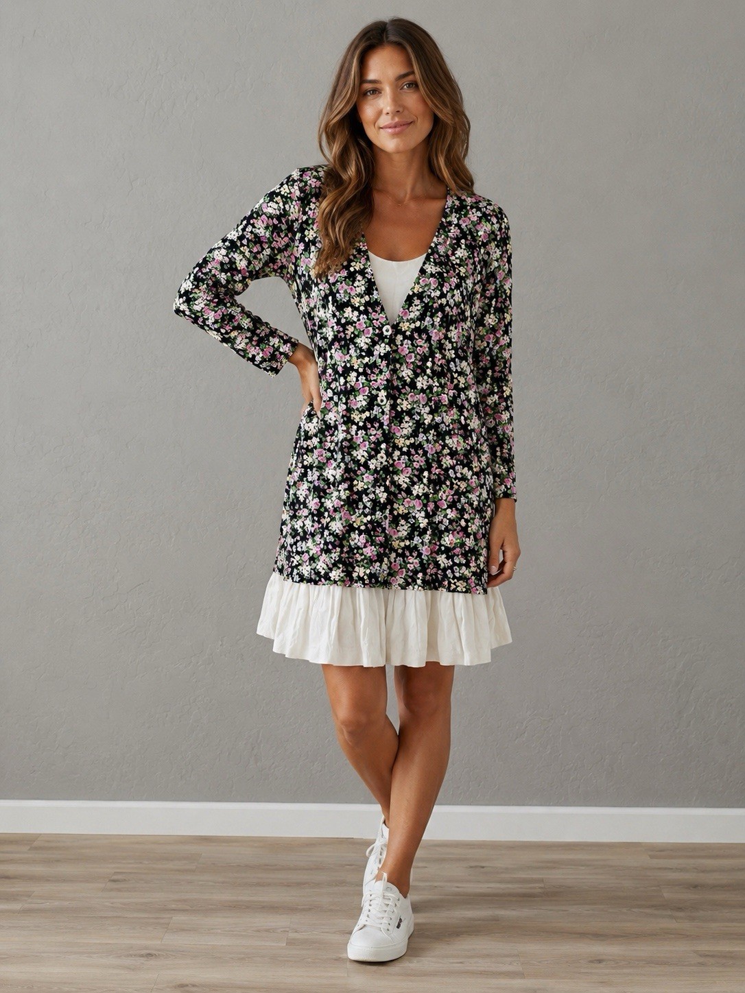 VTG Frederick’s Of Hollywood Floral Layered Mini Dress 11/12 Cottagecore 90s EUC