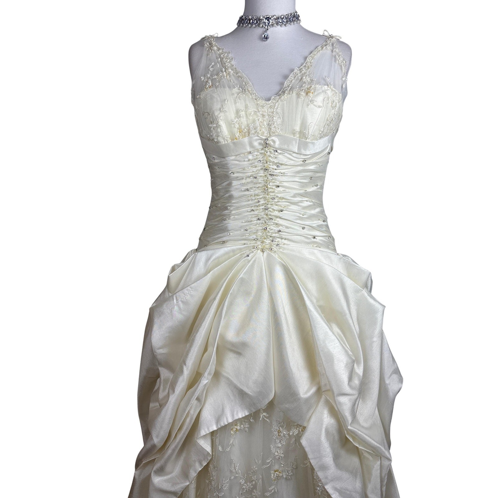 Vintage Romantic Wedding Dress With Veil Ivory Corset Bridal Gown Lace Fairycore