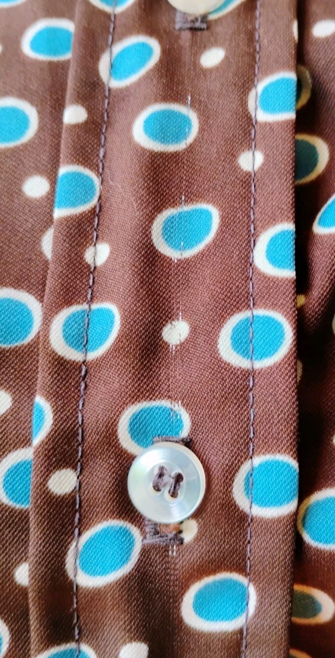 VTG 70’s „LUCKY WINNER” Brown & Blue Geometric Dagger Collar L/S Blouse 11/12