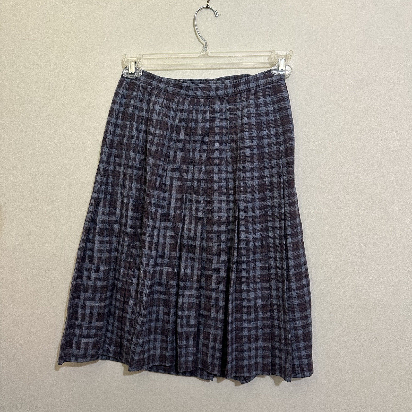 Pendleton VTG M662 Wool Walking Kilt Skirt 10 Muted Blue Purple Brown Plaid 80’s