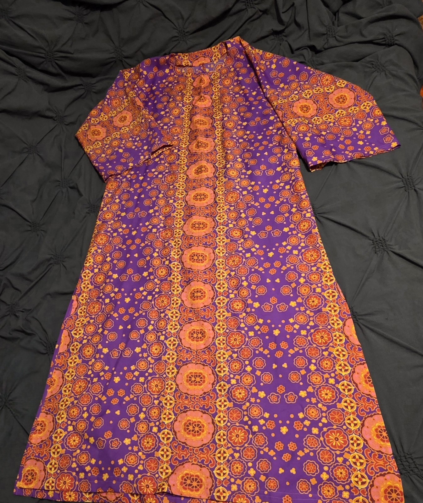 Vintage 1960s–70s Mod/psychedelic Maxi Dress No Tags Cotton/Poly Blend Colorful
