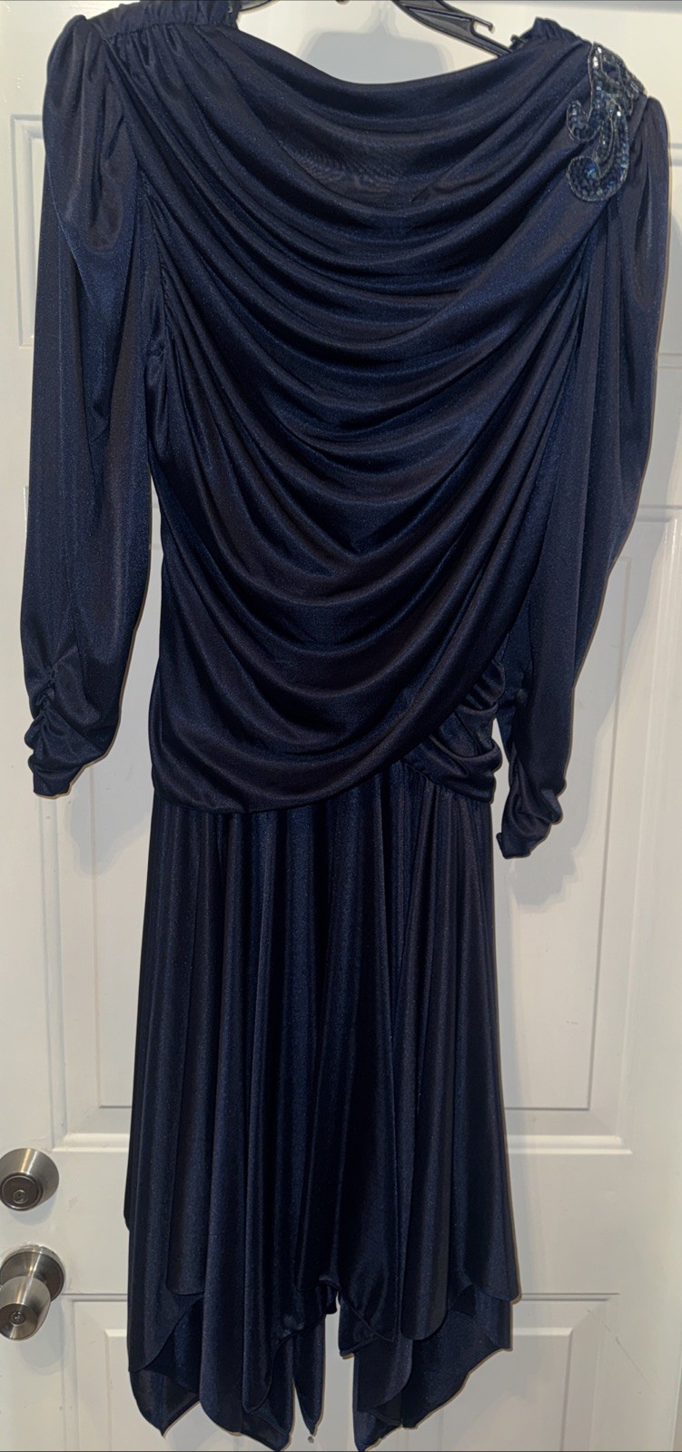 VTG 80’s Filigree Ltd Blue Ruched Midi Dress USA Style 8042 Size S?
