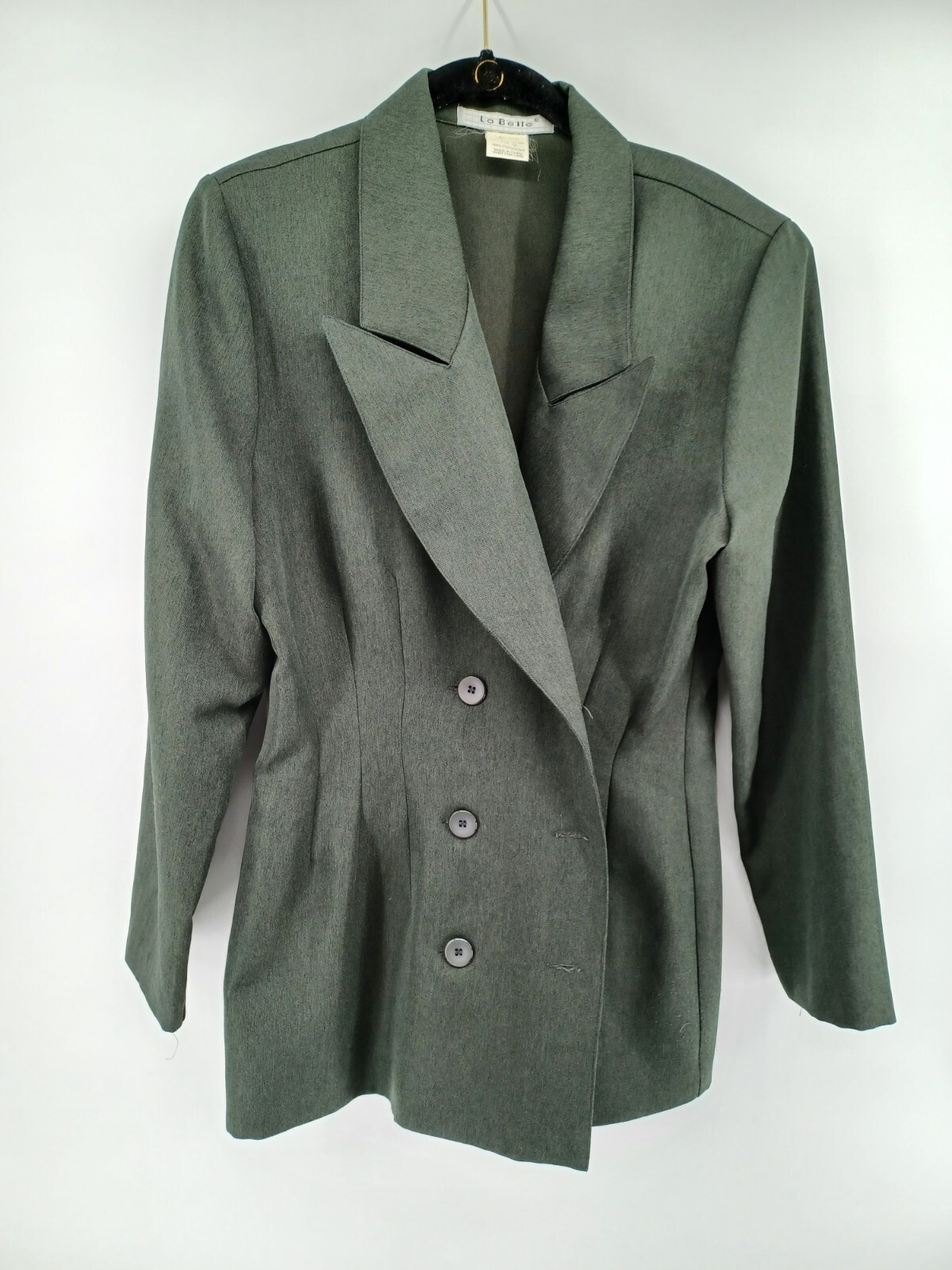 Vintage La Belle Olive Green Blazer cardigan jacket 3 button shoulder pads Women