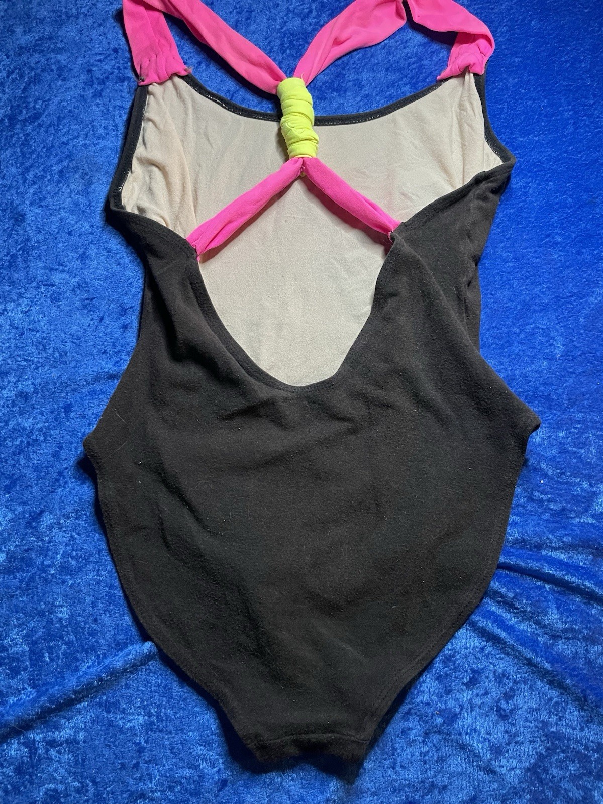 Vintage 80s 90s Native Beach Swimsuit Puff Paint Neon Pink Black Cotton Blend