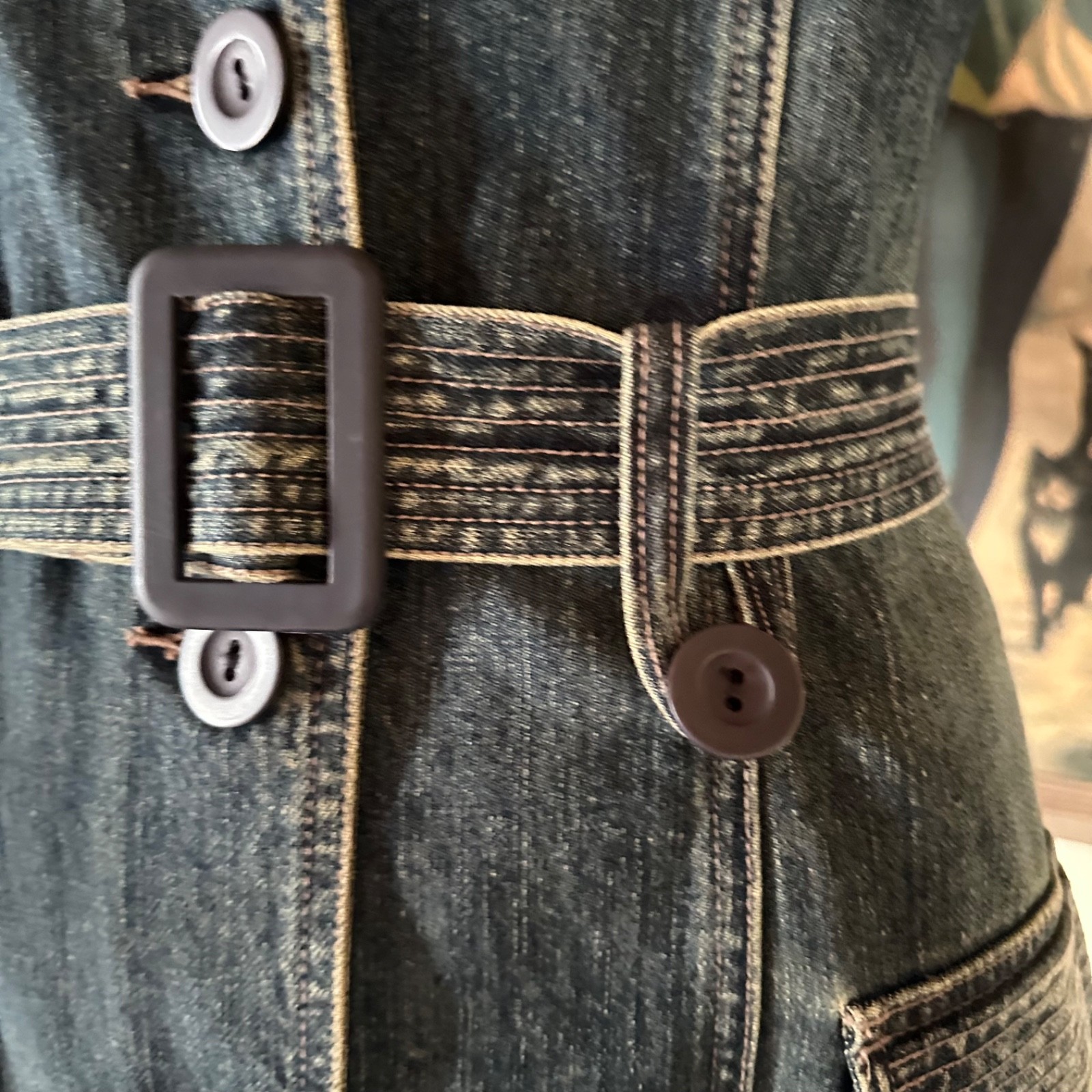 Vintage 90s Denim Trench Coat Grunge Spy Girl S