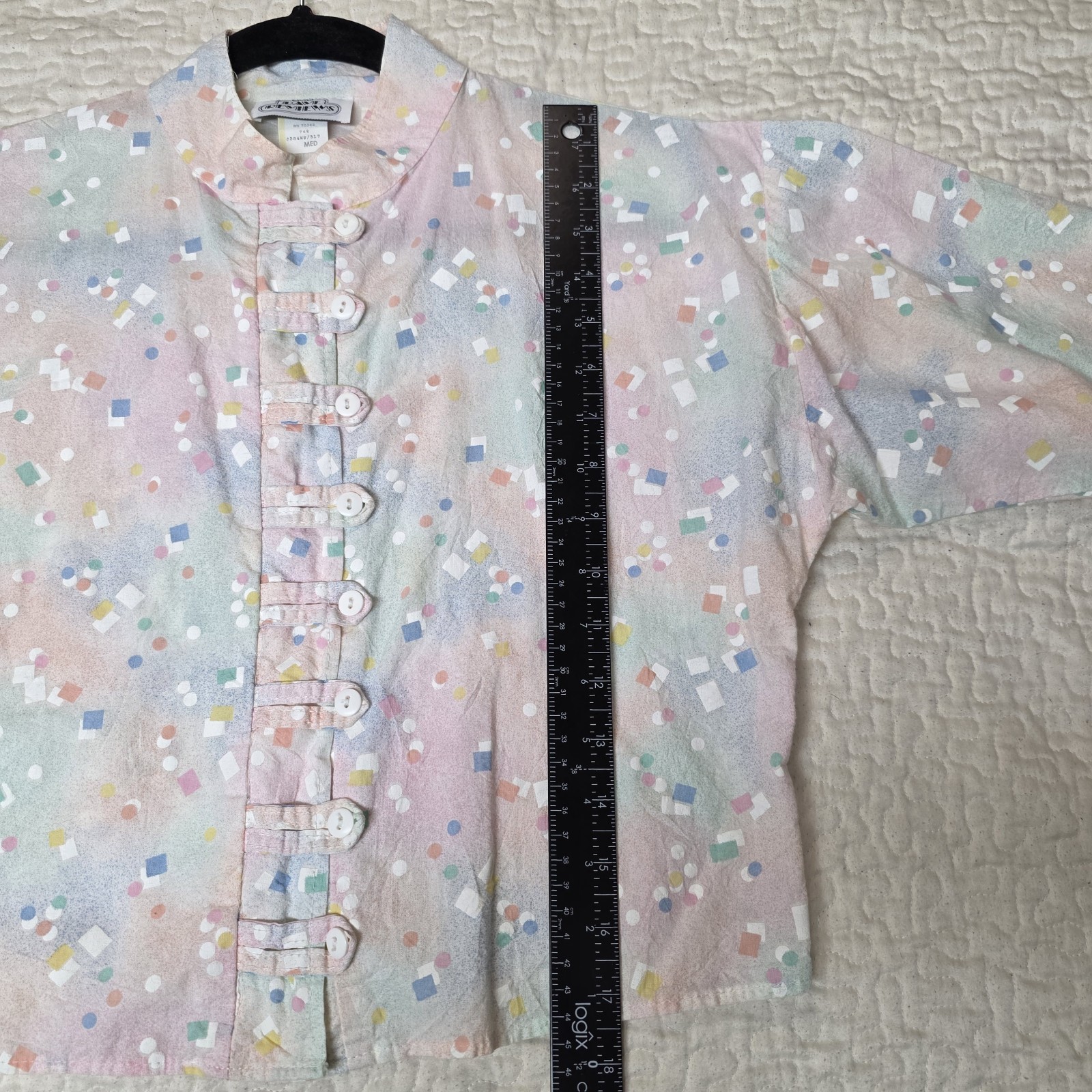 Vintage 1980s Crop Top Geometric Paint Pastels USA Women’s Retro Pop Sz Medium
