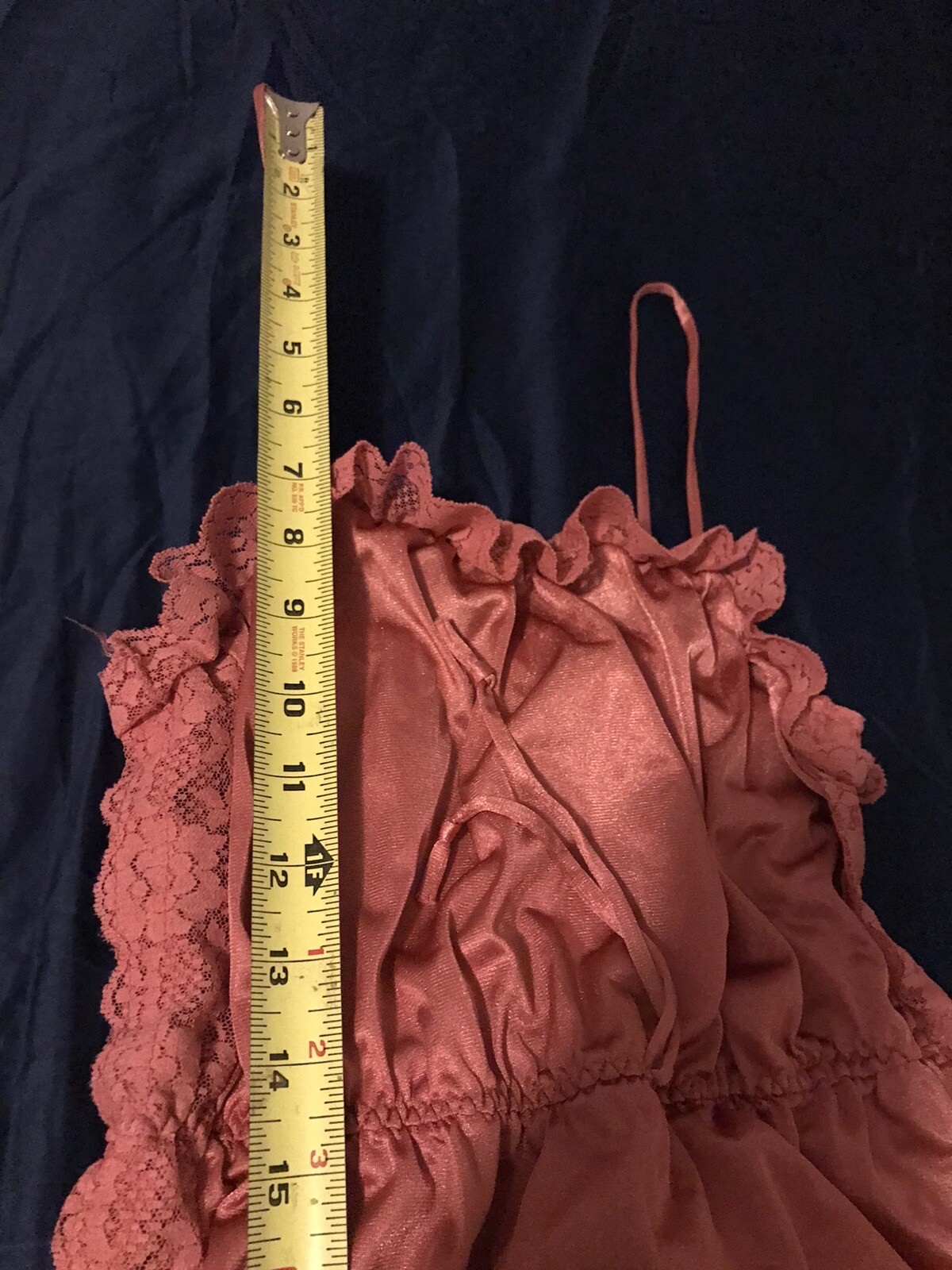 Vtg M Tall Lady Cameo Salmon Soft Nylon Nightgown Negligee Gown Lace
