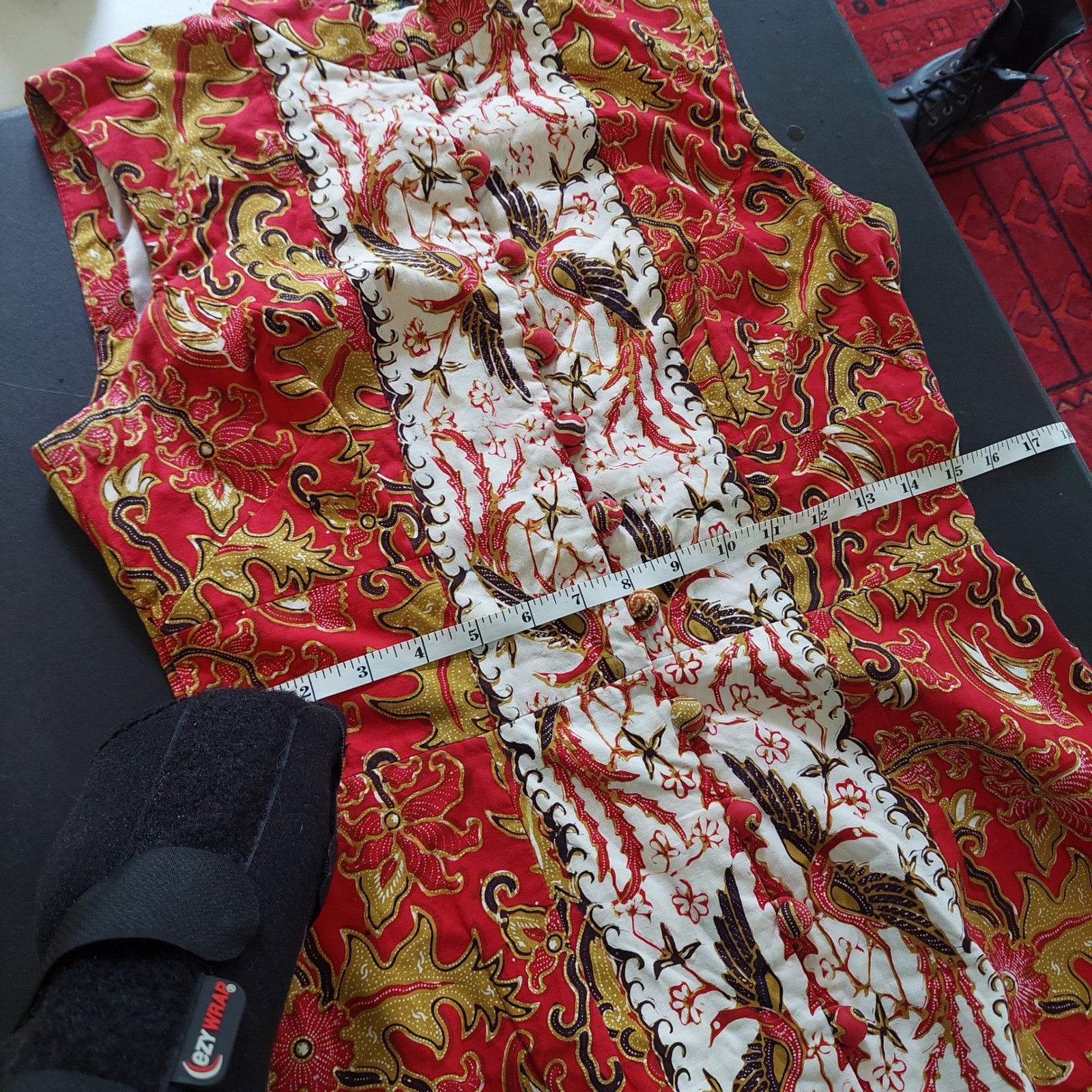 Vintage Red Patterned Maxi Dress Sleeveless Fabric Buttons All The Way Down