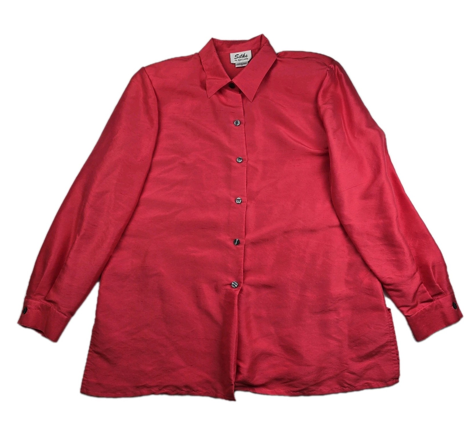 Vintage Joan Leslie Silk Blouse 14 Pink Fuchsia Long Sleeve Button-up Grannycore