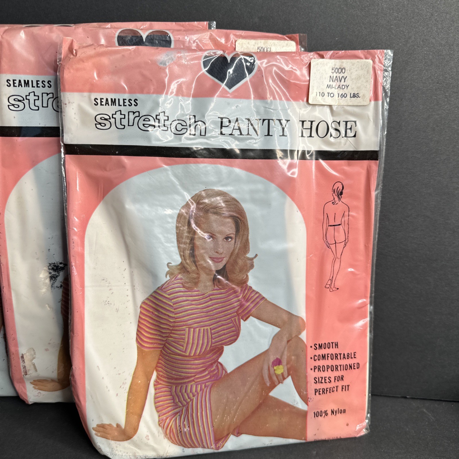 4 Pairs Vintage Seamless Stretch Pantyhose NAVY (110-160 lbs.) MI-LADY 5000