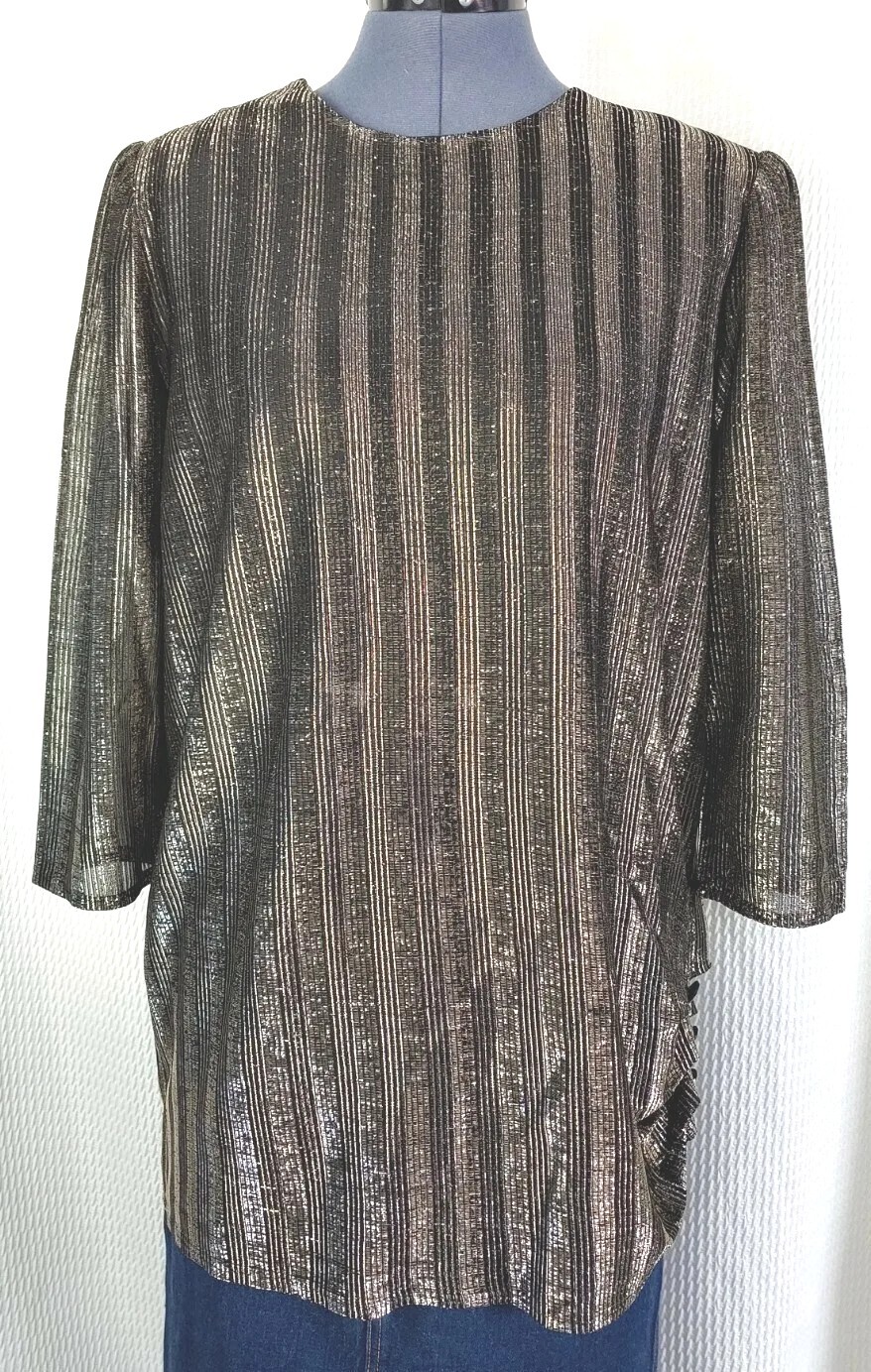 Vintage Jenny Gold & Black Metallic Striped Top Size 14