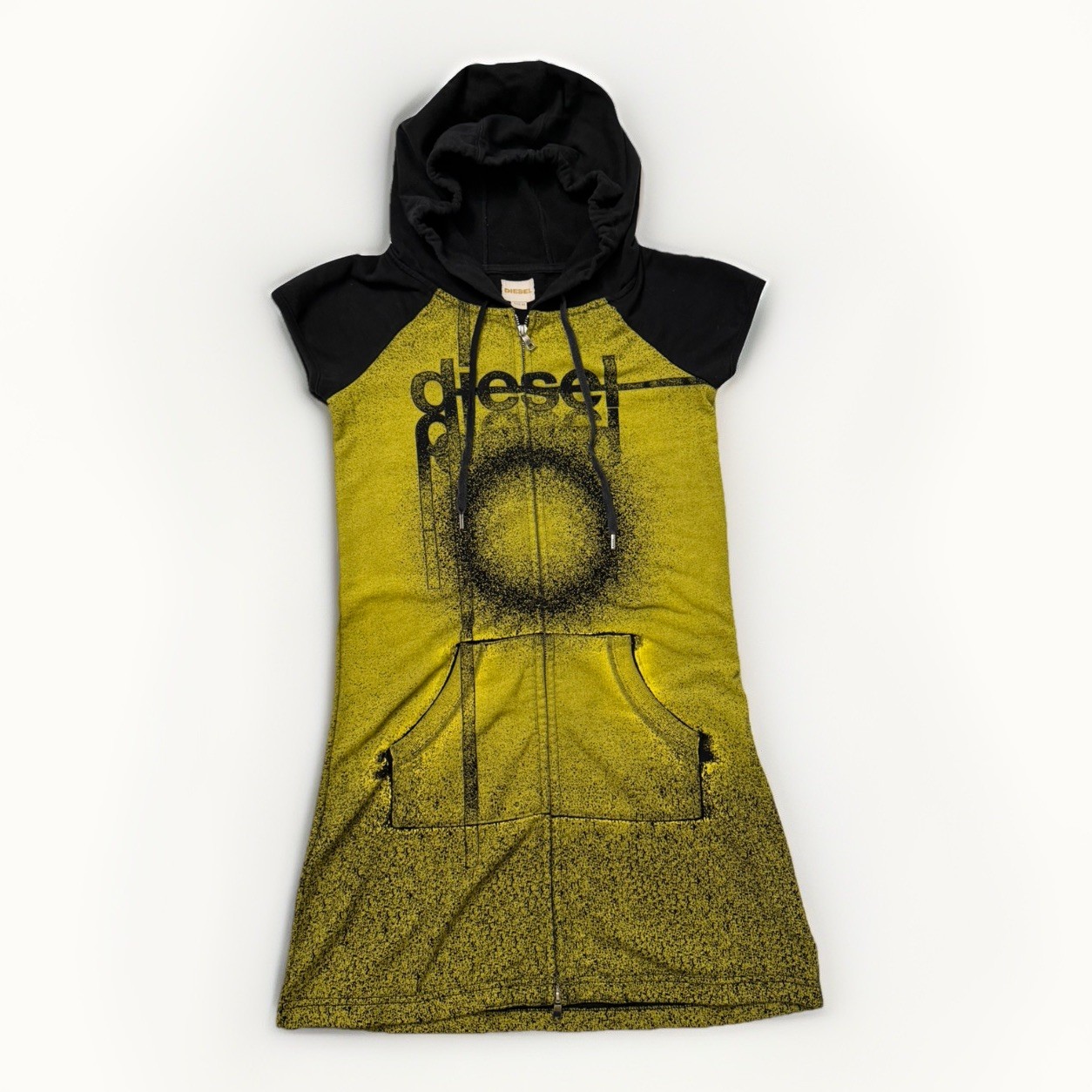 vintage 90s Diesel women’s Sleeveless Hoodie Dress Yellow & Black Gradient – CS