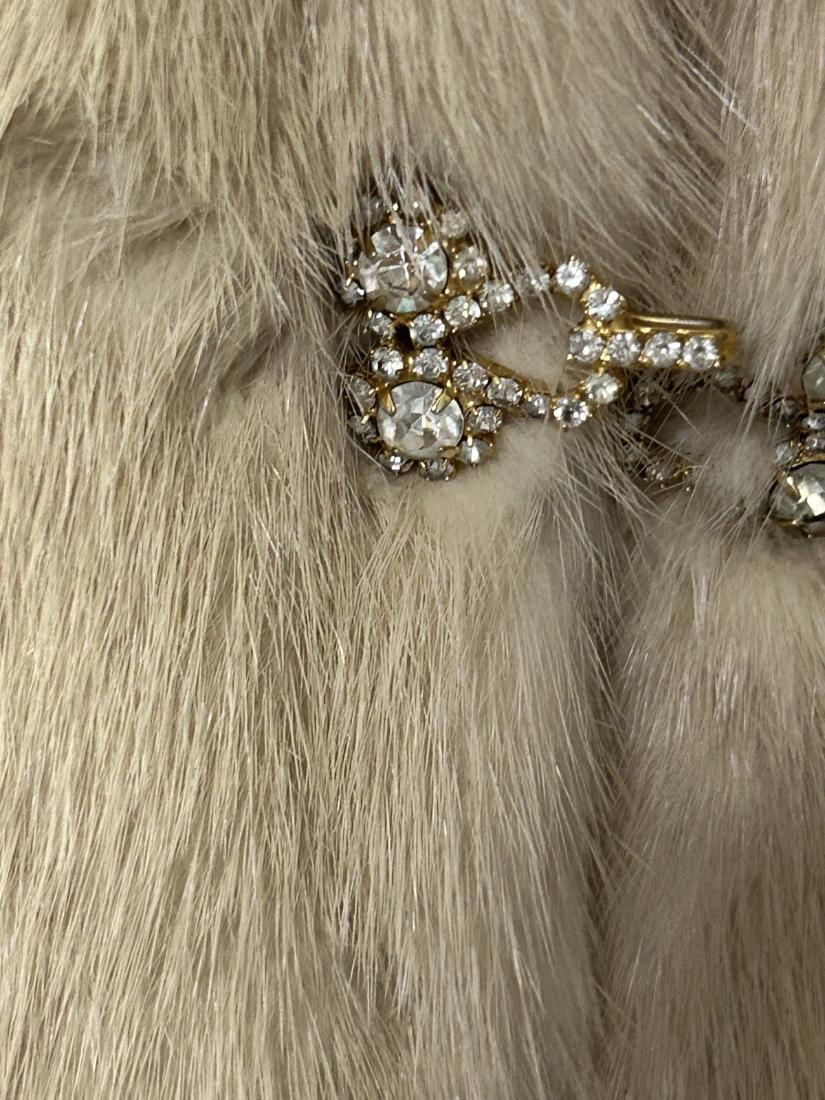 Vtg Mink Fur Short Blonde Lined Vest Rhinestone Closures Sz XL