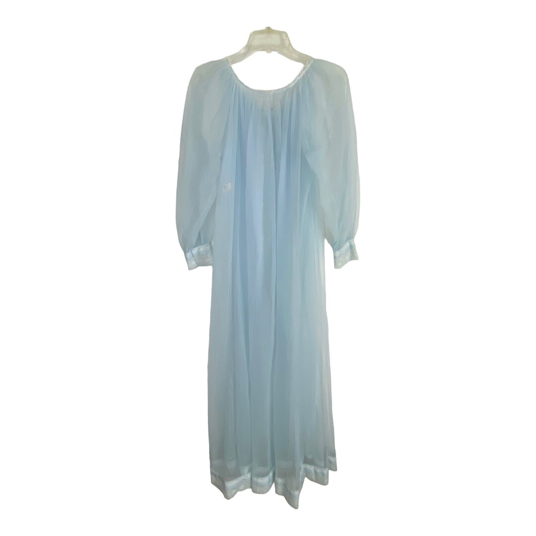 Bliss Elaine Womens Robe Size Large Blue Open Front with Tie Lace Sheer Vintage