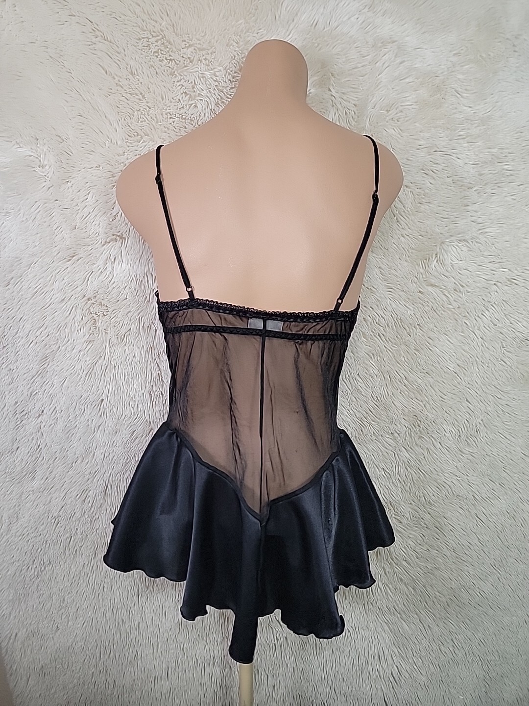 Vtg Y2K Intimo Amore Teddie Women Size Medium Lingerie Short Dress Black Lace J