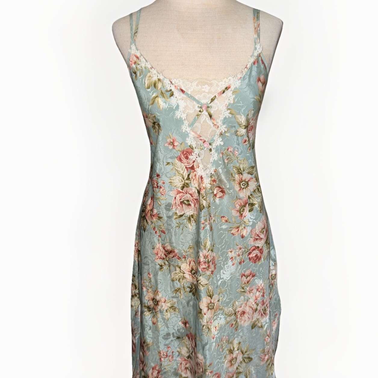 Vintage 90s Expressions by California Dynasty Floral LacSatin Nightgown Set Sz M