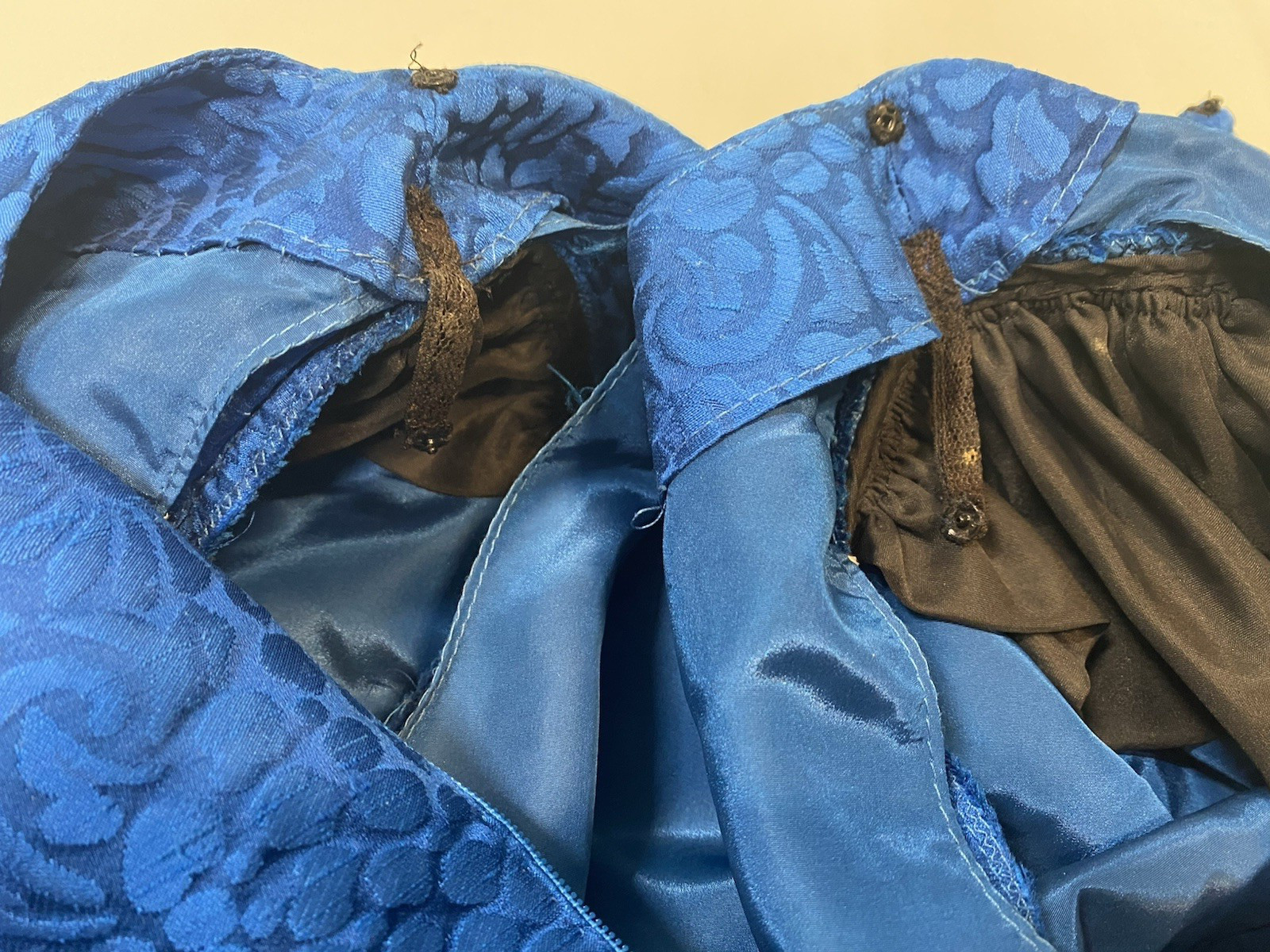 Vintage Dress SIZE LARGE blue Thai silk jacquard long sleeve 80s 90s handmade
