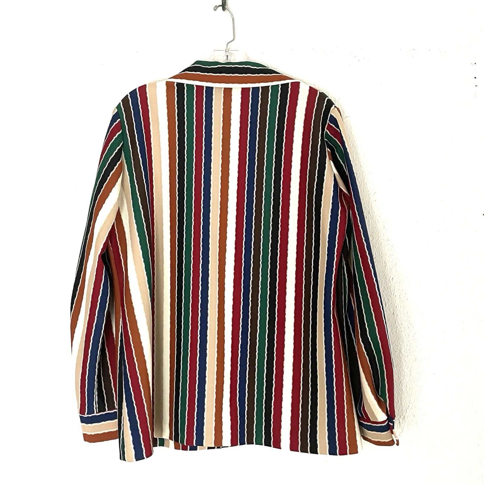Retro Mod 70s Barclay Square Bold Textured Shirt Jacket, Rainbow Stripe, L/XL